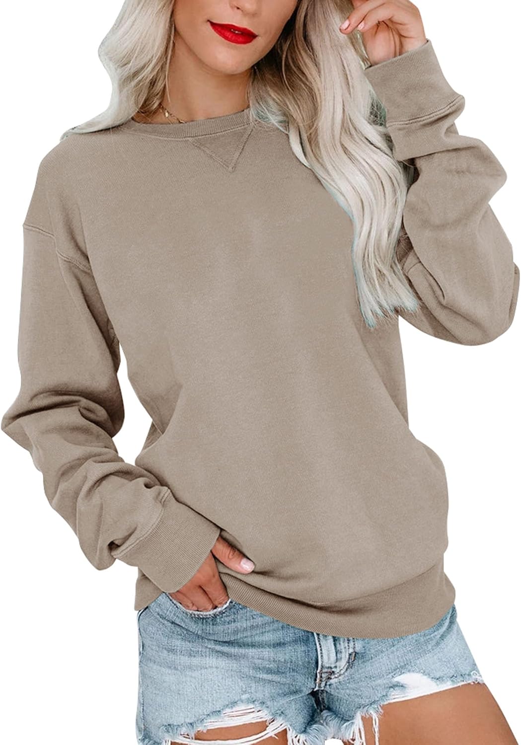 Bingerlily Womens Casual Long Sleeve Sweatshirt Crew Neck Cute Pullover Relaxed Fit Tops