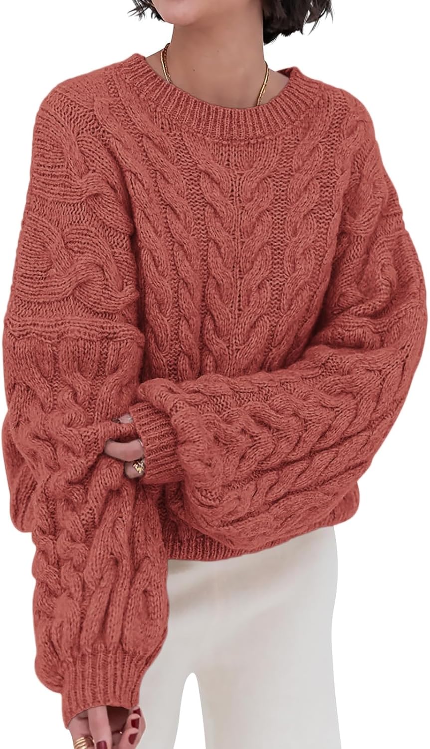 PRETTYGARDEN Womens Sweaters Fall 2025 Cable Knit Long Sleeve Crewneck Oversized Sweater Chunky Pullover Loose Outfits