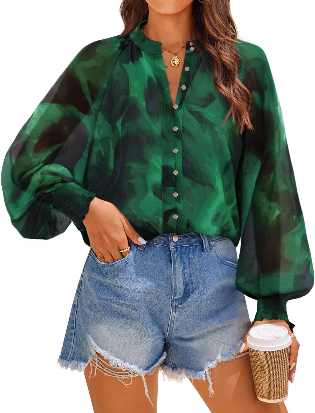 ZESICA Women's Floral Print Blouse 2025 Long Sleeve Button Down Casual Fall Boho Oversized Tops Shirts