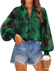 ZESICA Women's Floral Print Blouse 2025 Long Sleeve Button Down Casual Fall Boho Oversized Tops Shirts