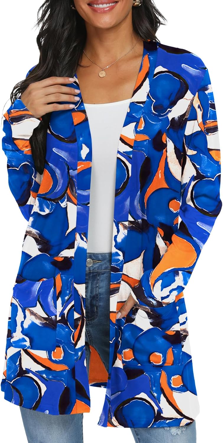 Womens Casual Lightweight with Pocketes Long Sleeve Open Front Cardigan