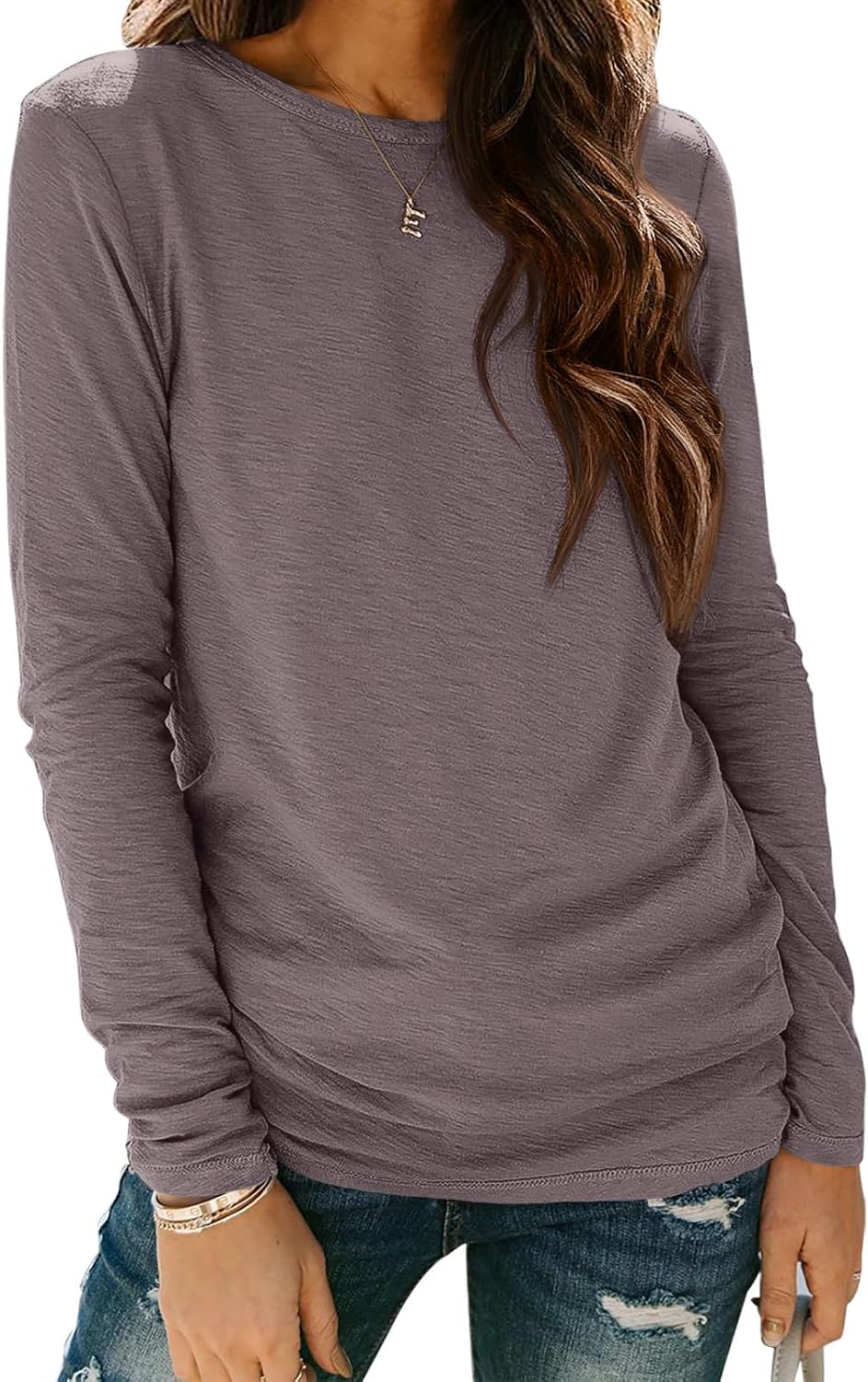 ATHMILE Womens Long Sleeve Shirts Basic Tee Fall Trendy Spring Top Business Casual Beach Vacation Workout 2025 Fashion