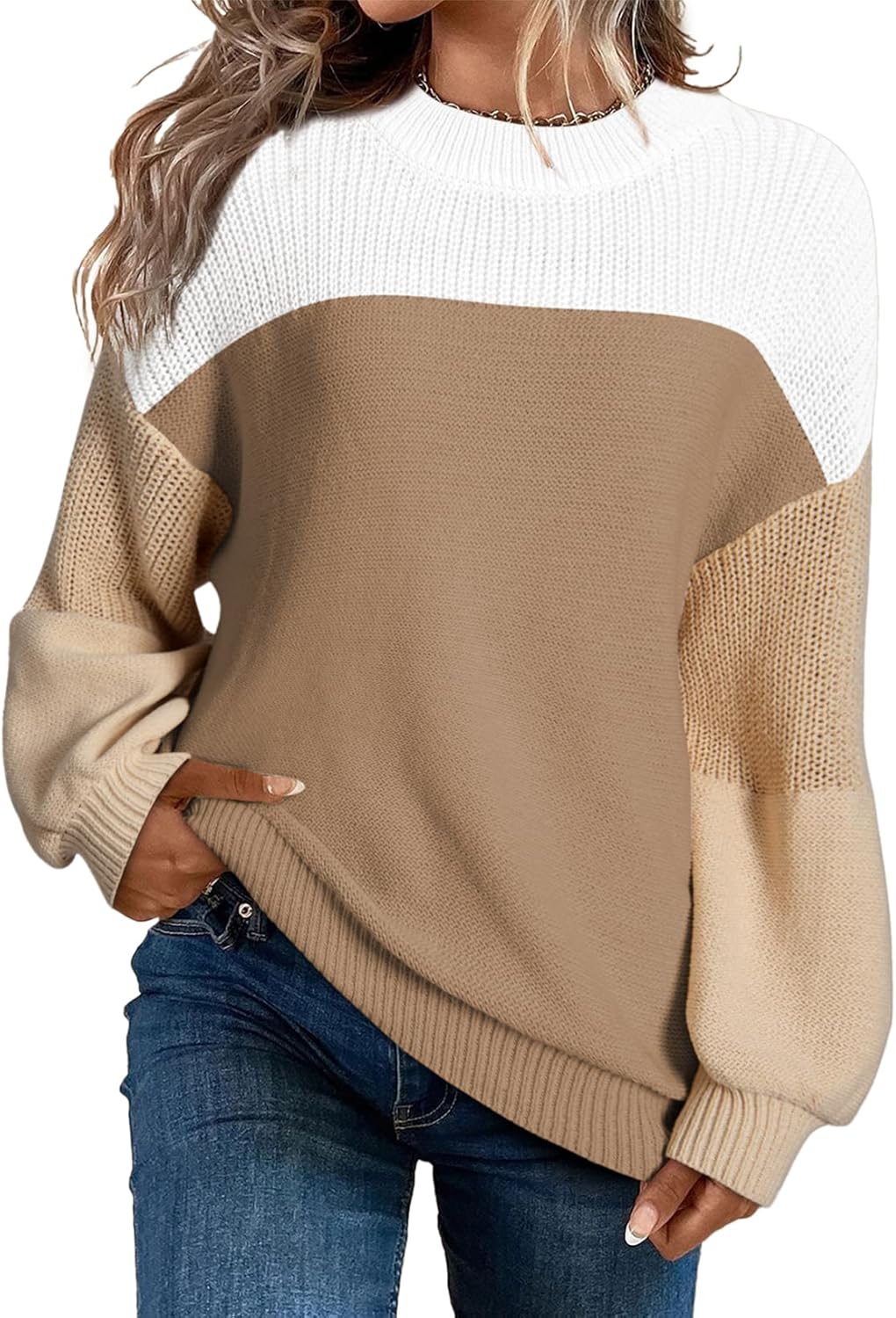 Dokotoo Women's Casual Long Sleeve Sweaters Loose Crewneck Knit Solid Pullover Sweater Jumper Tops