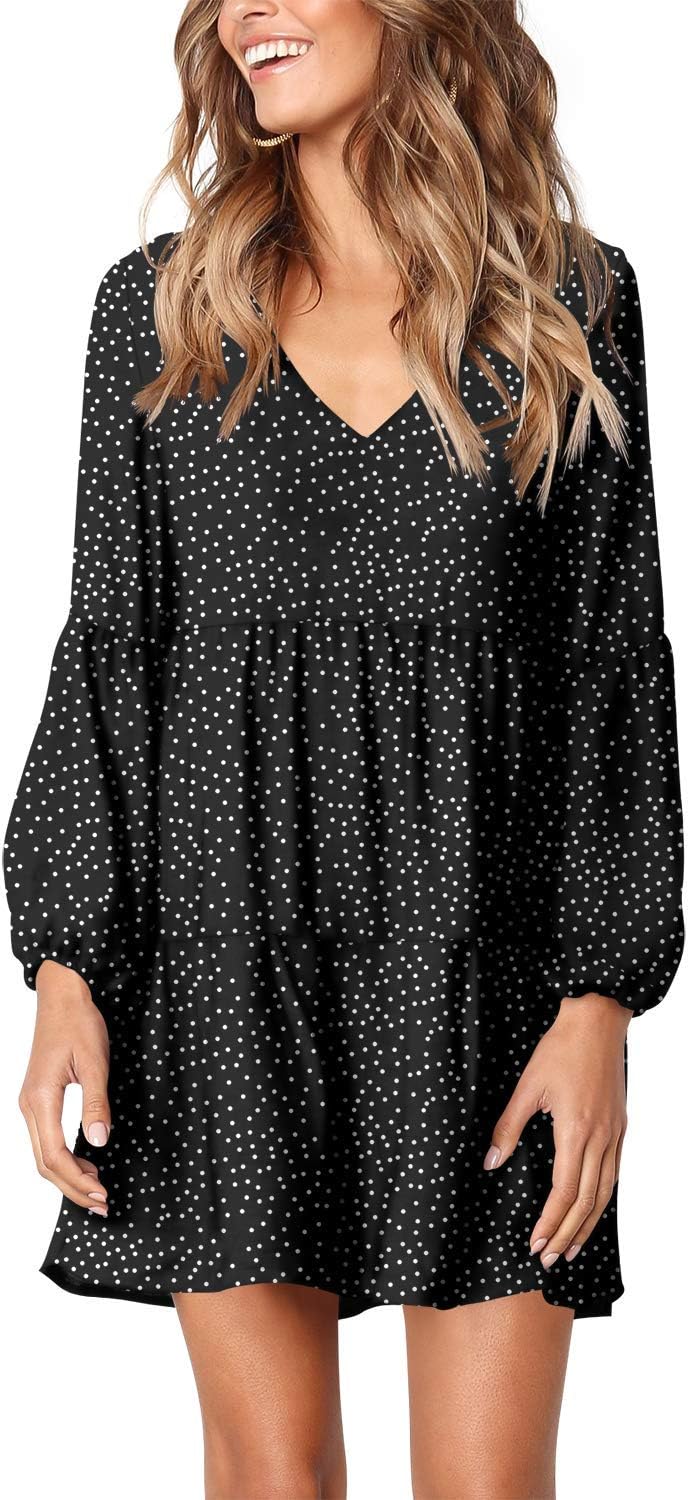 Amoretu Womens Tunic Dress Long Sleeve V Neck Casual Loose Flowy Swing Shift Dresses