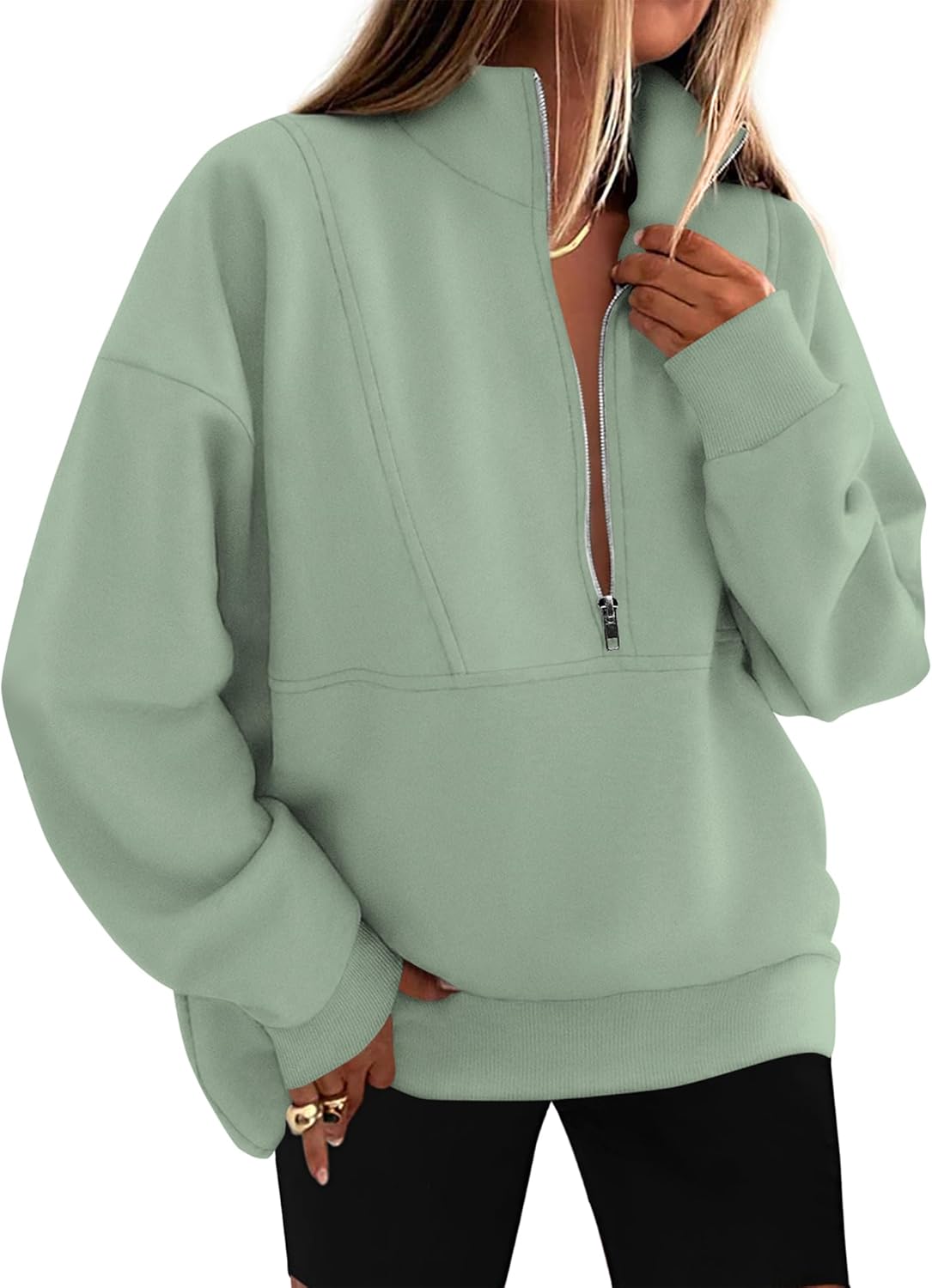 KIRUNDO Sweatshirt for Women 2025 Fall Half Zip Pullover Oversized Fleece Mock Neck Hoodies Fashion Outfits Winter Clothing