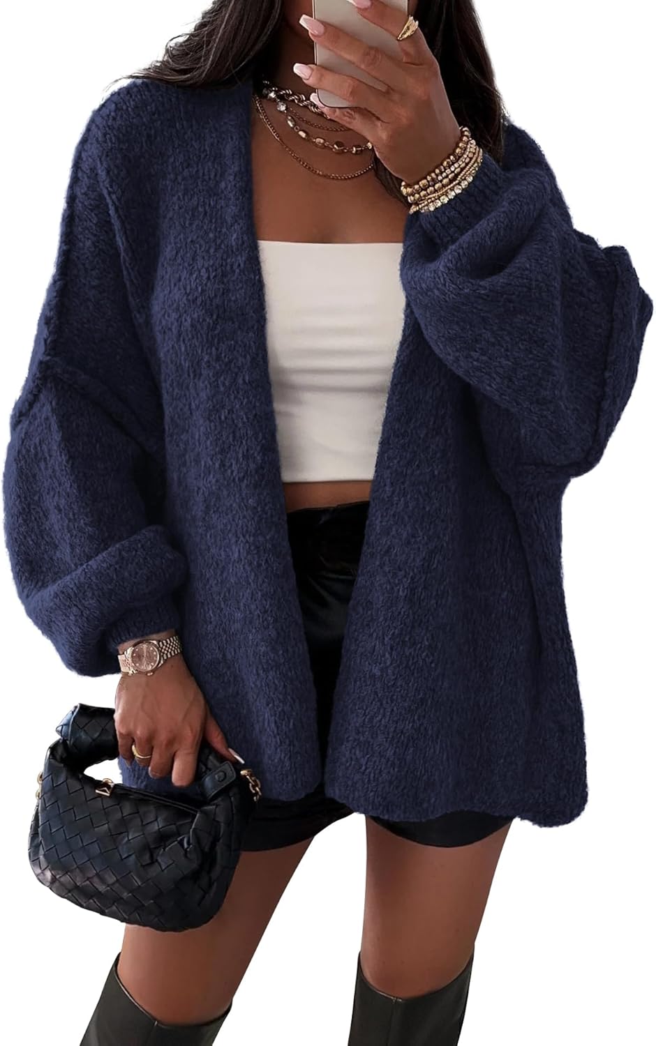 ATHMILE Womens Fall Oversized Cardigan Sweaters Long Lantern Sleeve Knit Open Front Lightweight Winter Fashion Clothes 2025