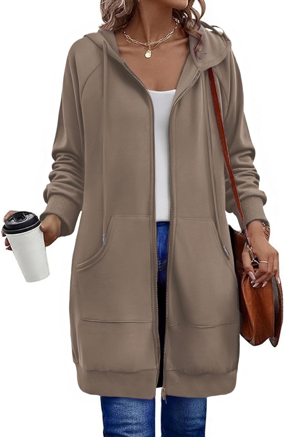 Zeagoo Women's Zip Up Hoodies Long Tunic Sweatshirts Long Sleeve Oversized Fleece Casual 2025 Fall Jacket Coat with Pocket