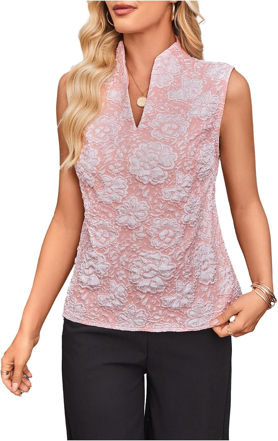 SOLY HUX Women's Work Outfits V Neck Sleeveless Blouses Summer Casual Tank Tops Business Office Dressy Striped Shirts