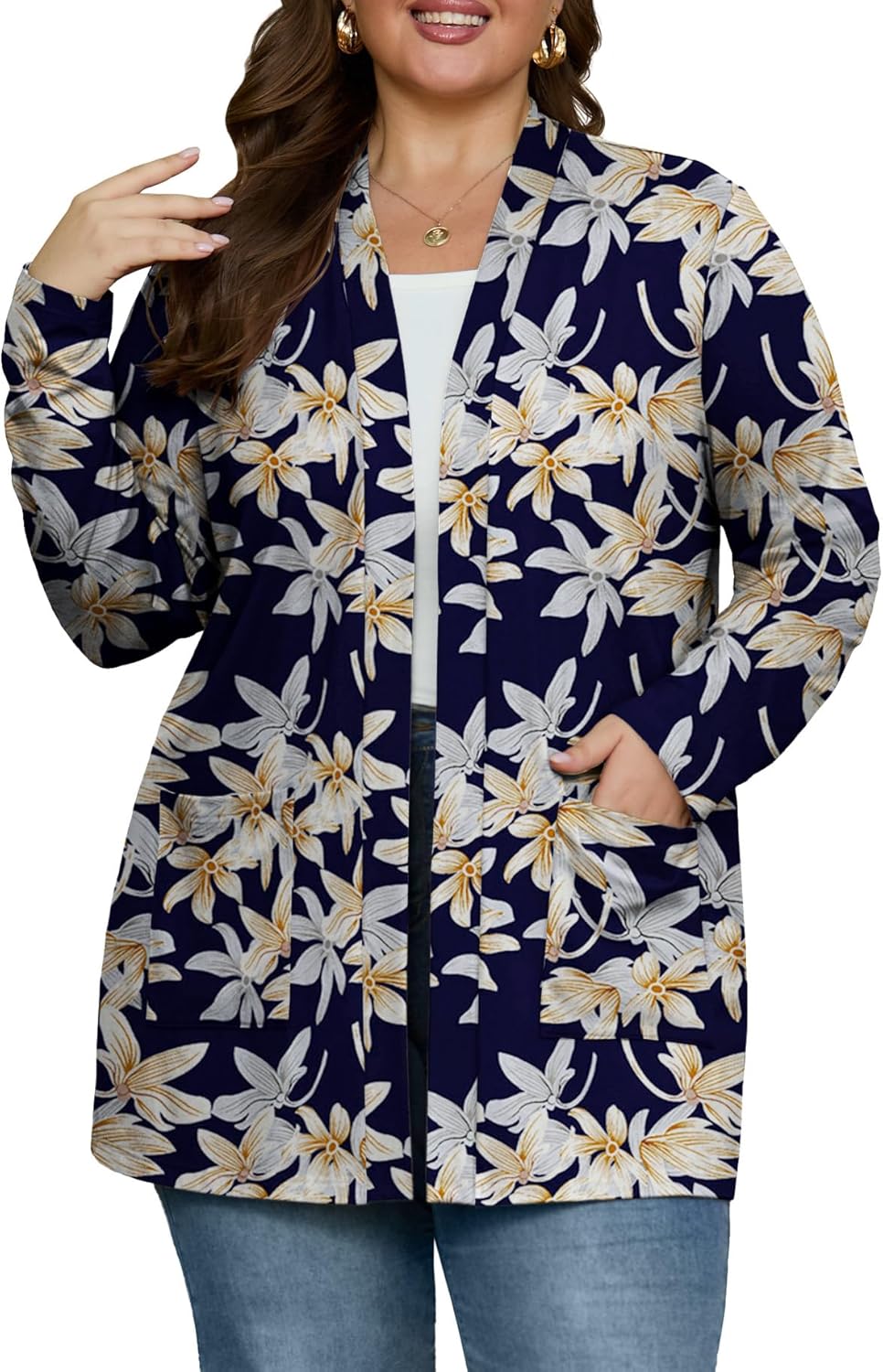 OLRIK Plus Size Cardigan for Women 2025 with Pockets Long Sleeve Casual Lightweight Jacket Open Front Cover Ups