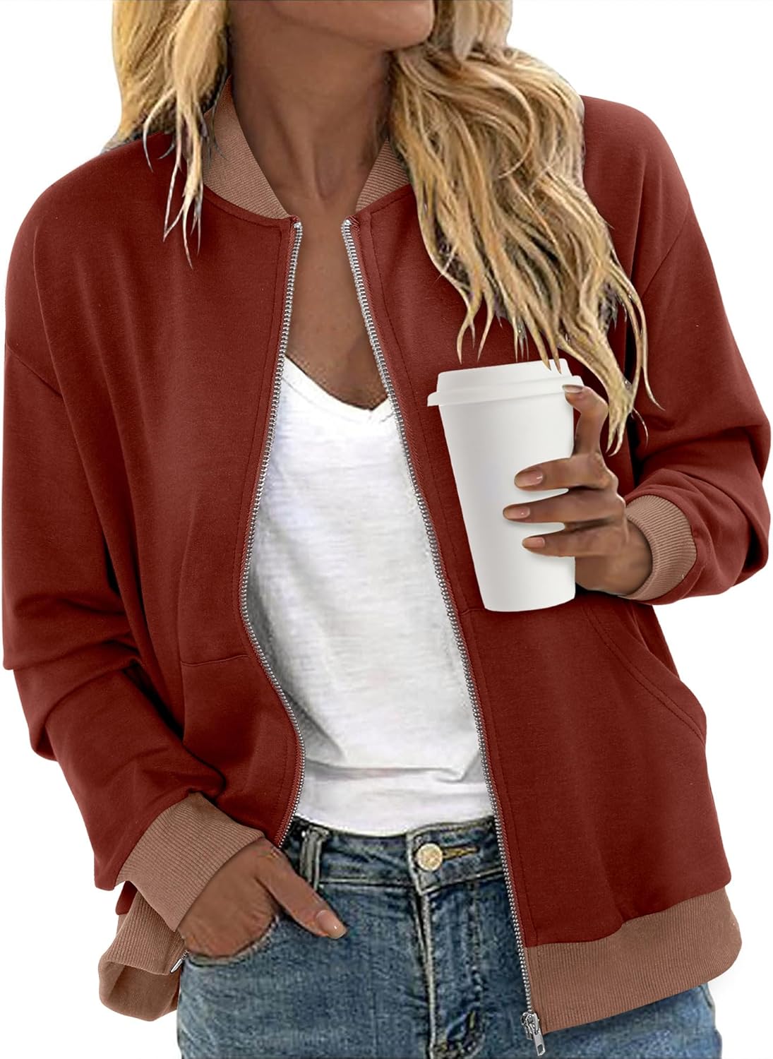 CRAZY GRID Women's Zip Up Jacket Casual Long Sleeve Sweatshirts Fall Coat Outerwear Windbreaker with Pockets S-XXL