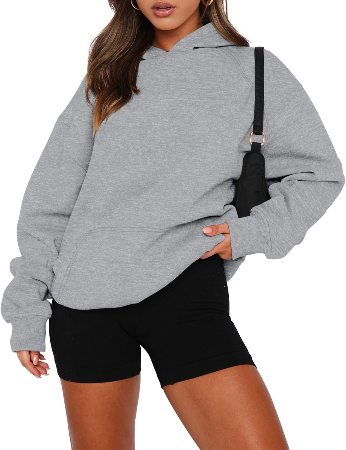 onlypuff Women Pullover Sweatshirt Long Sleeve Hoodies Kangaroo Pocket Fleece Basic Sweater