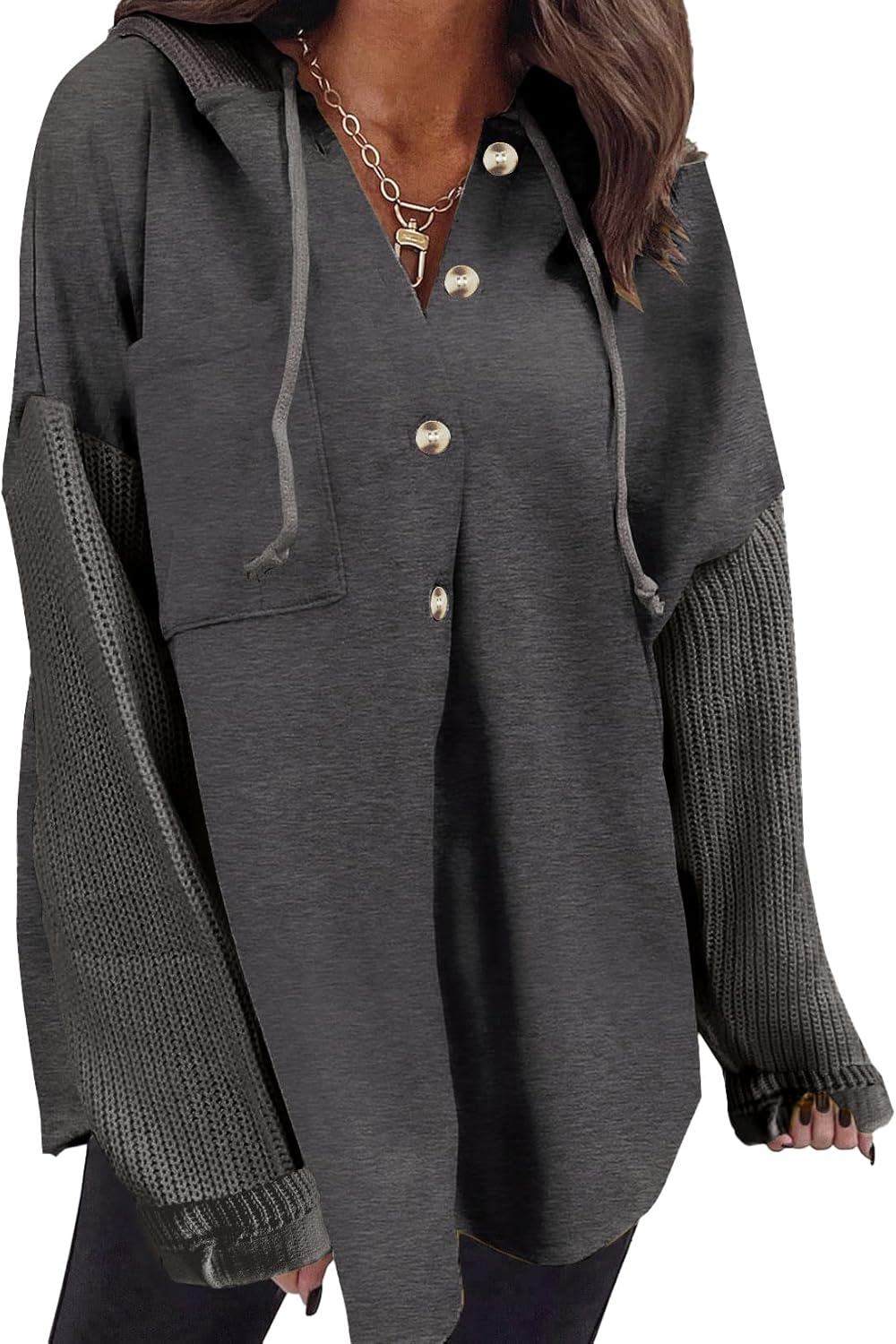 SHEWIN Oversized Sweatshirt for Women Loose Fit Casual Long Sleeve Button Hooded Sweatshirts Hoodies with Pocket