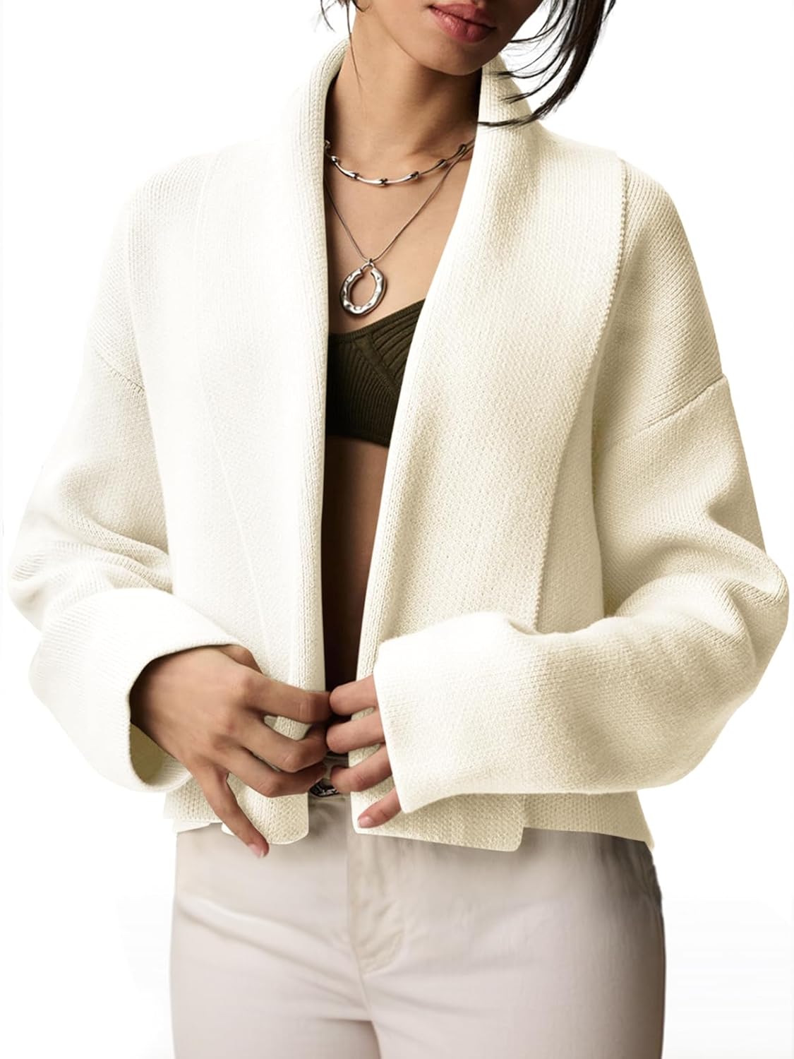 Saodimallsu Womens Cropped Cardigan Open Front Shawl 2025 Fall Trendy Long Sleeve Sweater Jacket