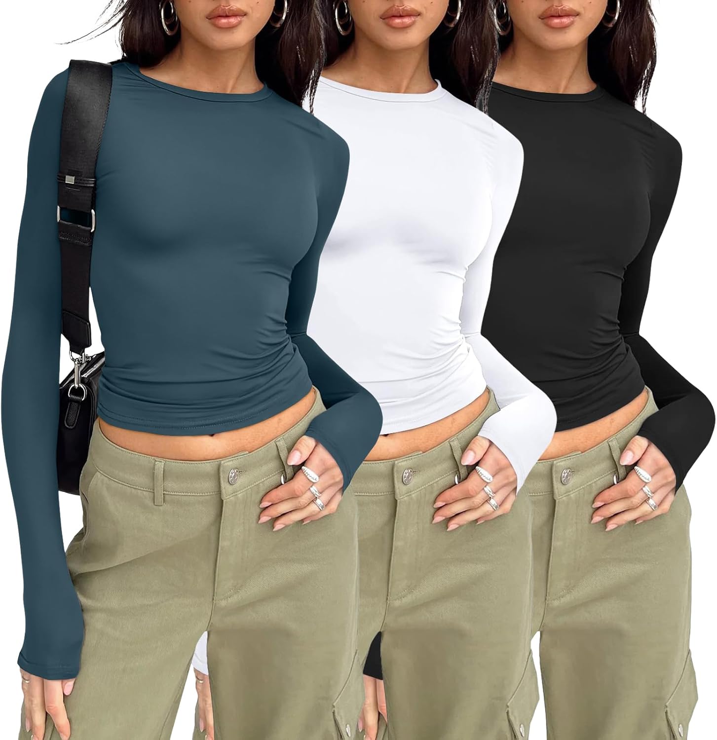 AUTOMET 3 Pack Womens Long Sleeve T Shirts Fall Fashion Basic Going Out Crop Tops Slim Fitted Winter Clothes 2025