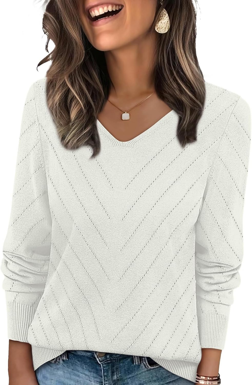 WIHOLL Sweaters for Women V Neck Casual Knit Long Sleeve Tops Lightweight Pullover Clothes Fall Fashion Outfits 2025