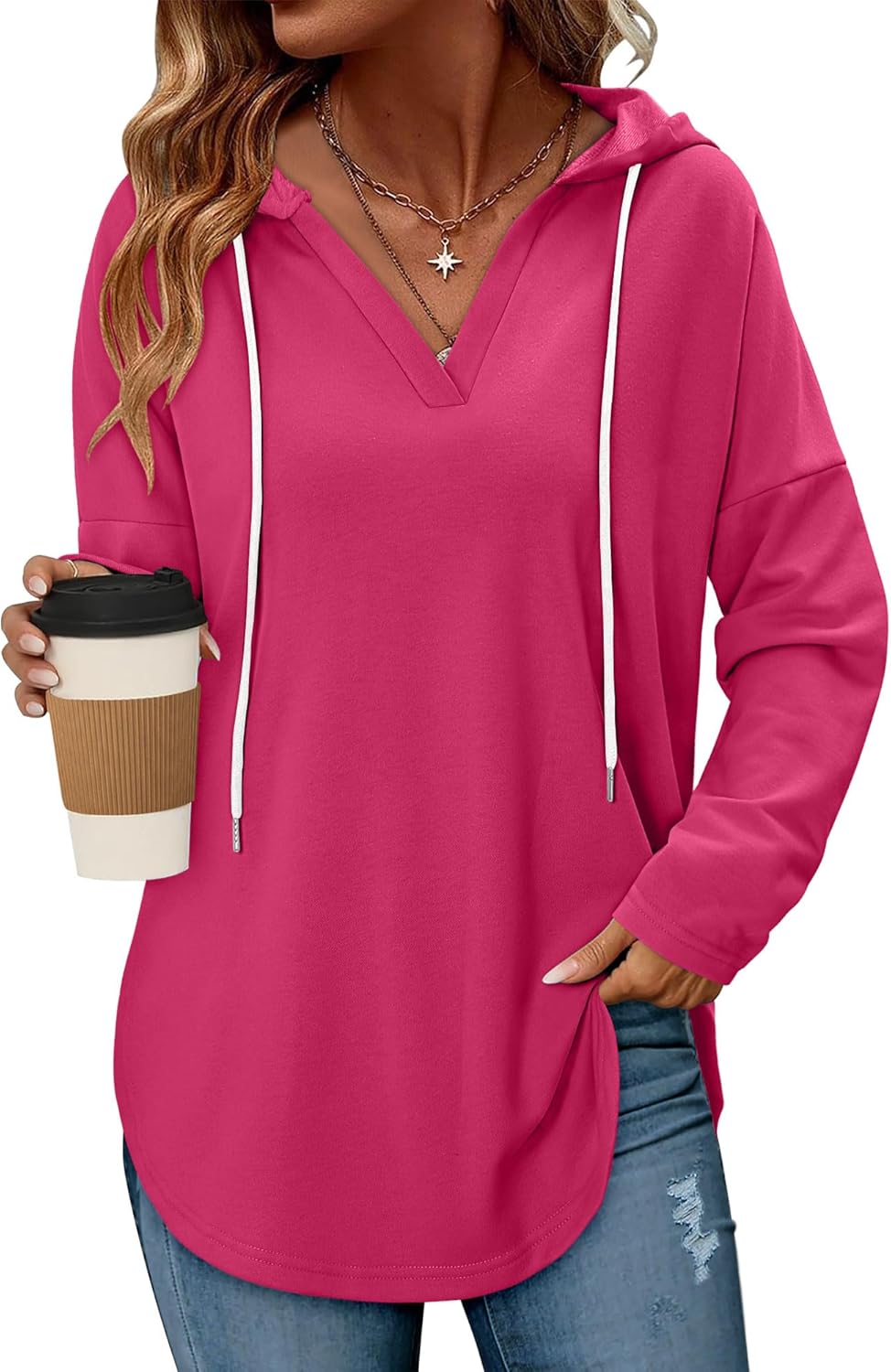 Angerella Womens Fashion Hoodies Pullover Oversized Sweatshirt Long SLeeve Drawstring Hooded Fall Shirts Loose Fit