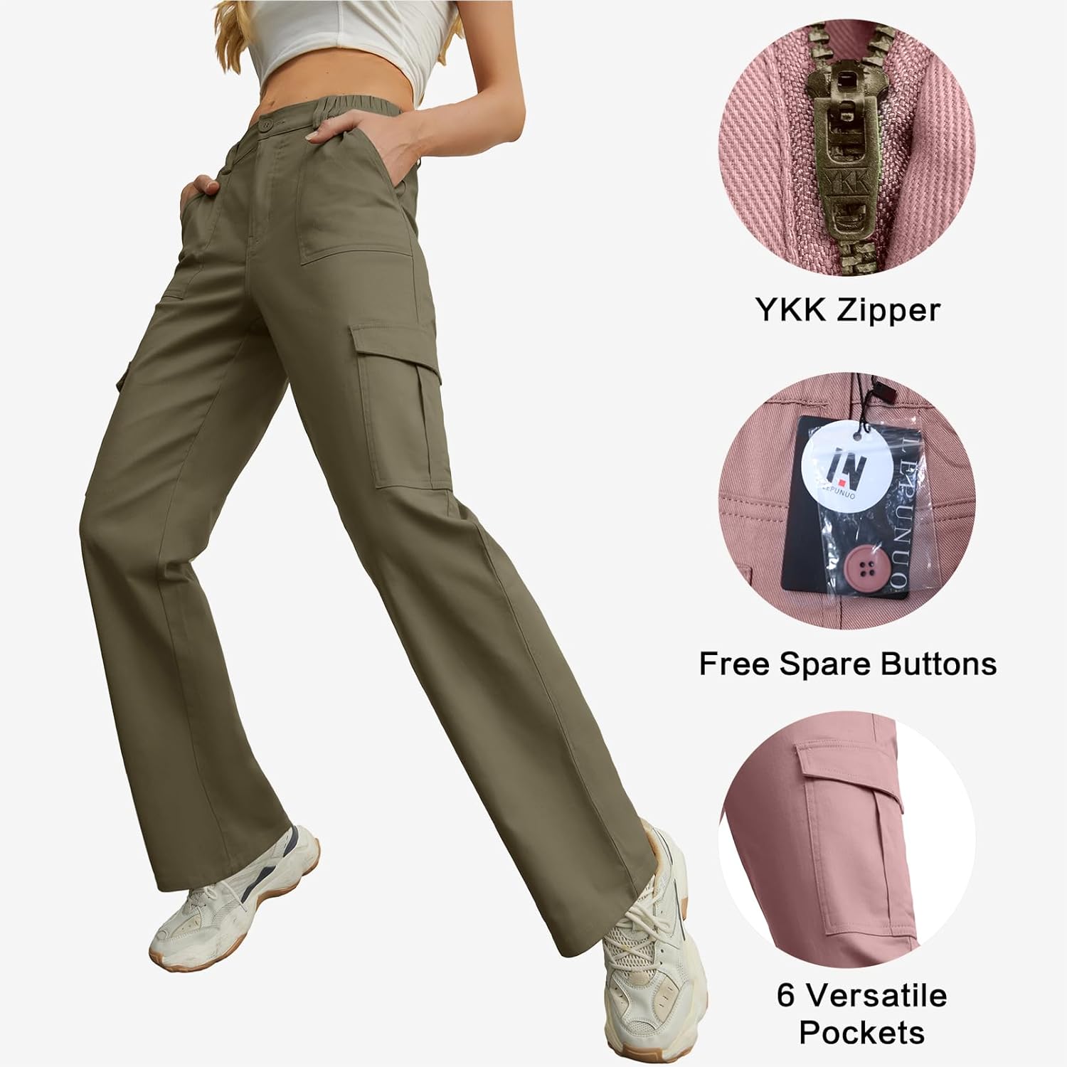 Lepunuo Cargo Pants for Women High Waisted Casual Pants Baggy Stretchy Wide Leg Y2K Streetwear with 6 Pockets