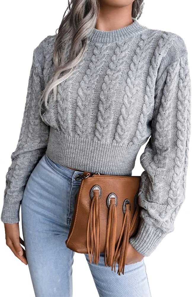 JUNBOON Women’s Casual Leopard Print Knitted Pullover Sweaters Long Sleeve Crew Neck Jumper Tops