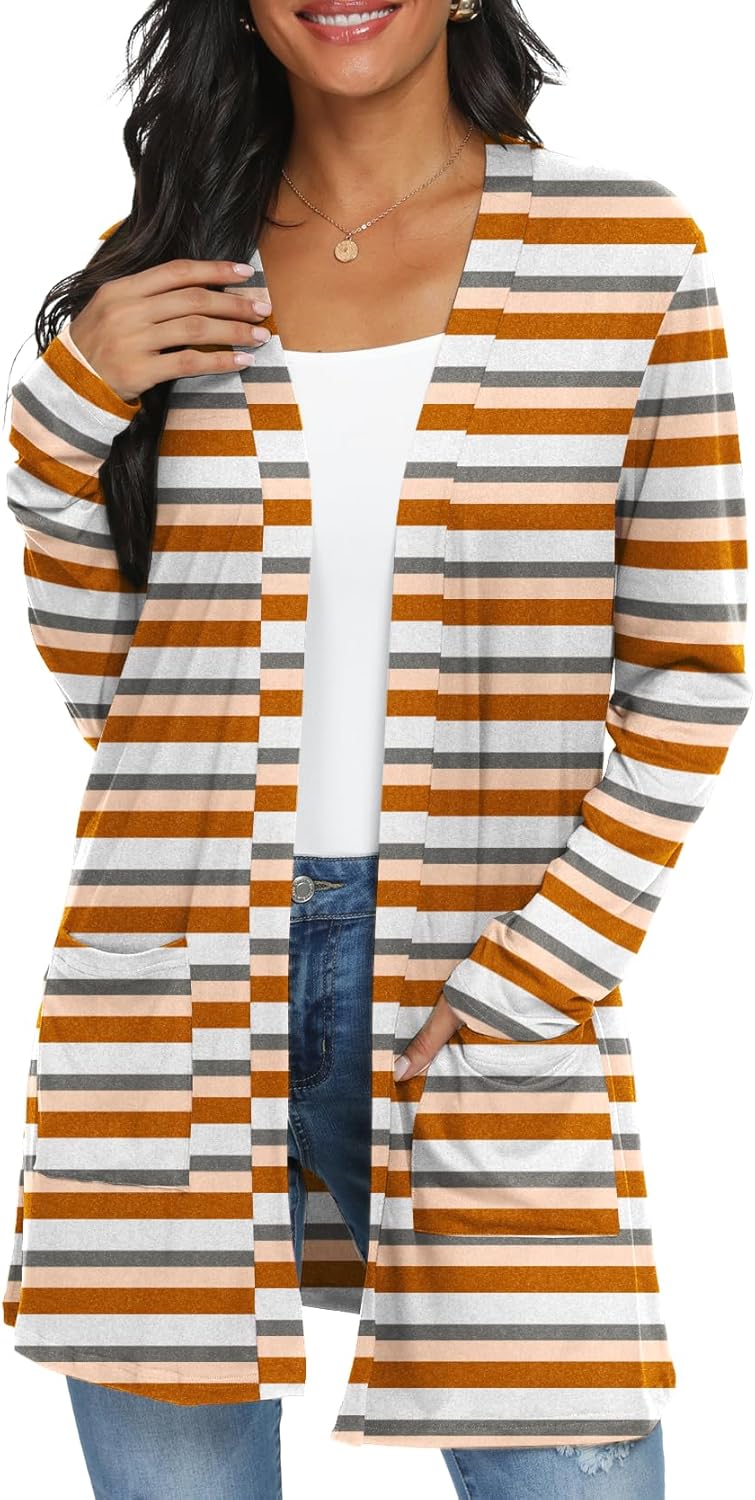 Womens Casual Lightweight with Pocketes Long Sleeve Open Front Cardigan