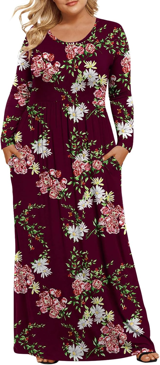 LONGYUAN Women's Plus Size Maxi Dresses for Curvy Women Casual Long Dress XL-6XL