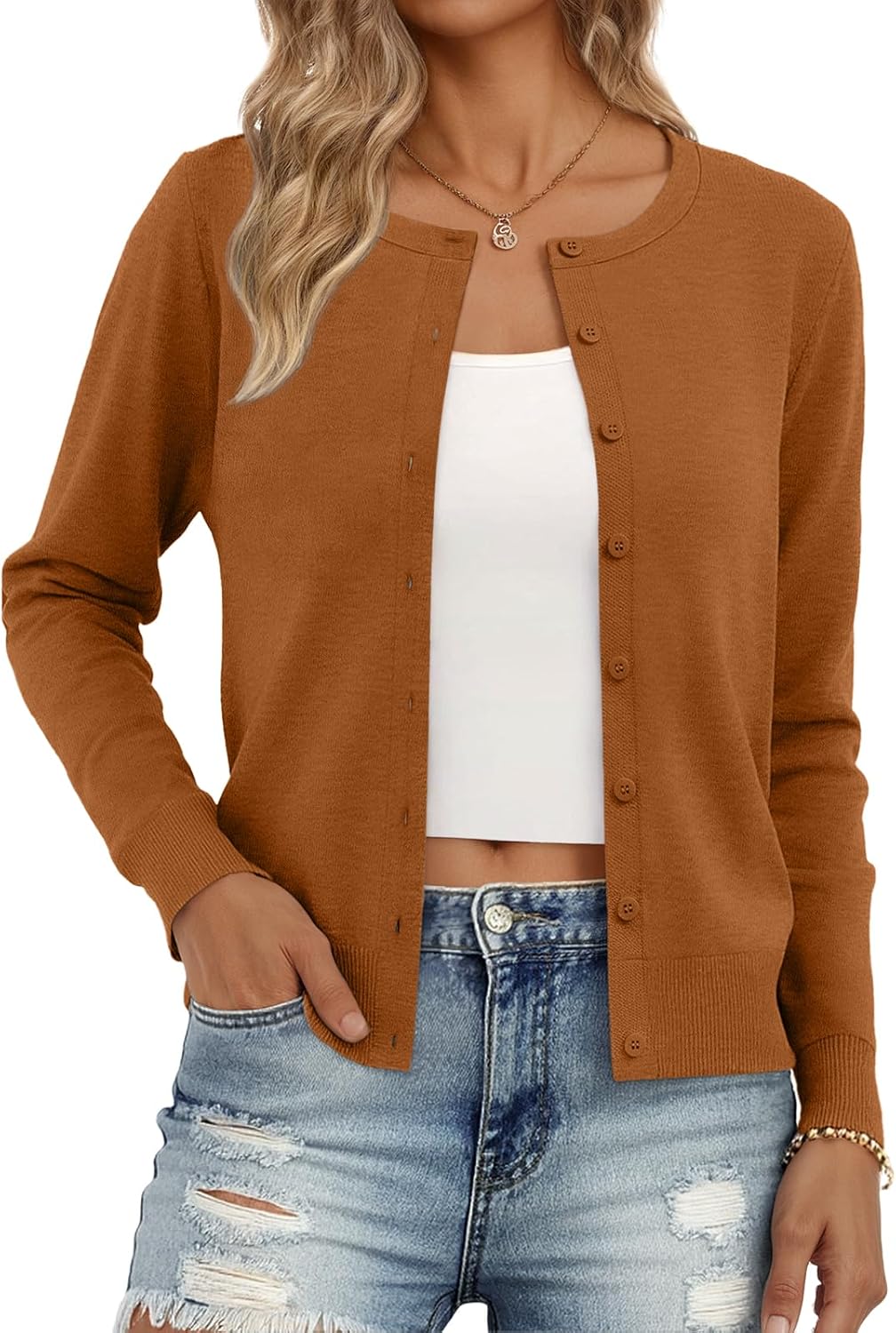 Trendy Queen Womens Cardigan Sweaters Lightweight Crew Neck Outfits Fall Fashion 2025 Clothing