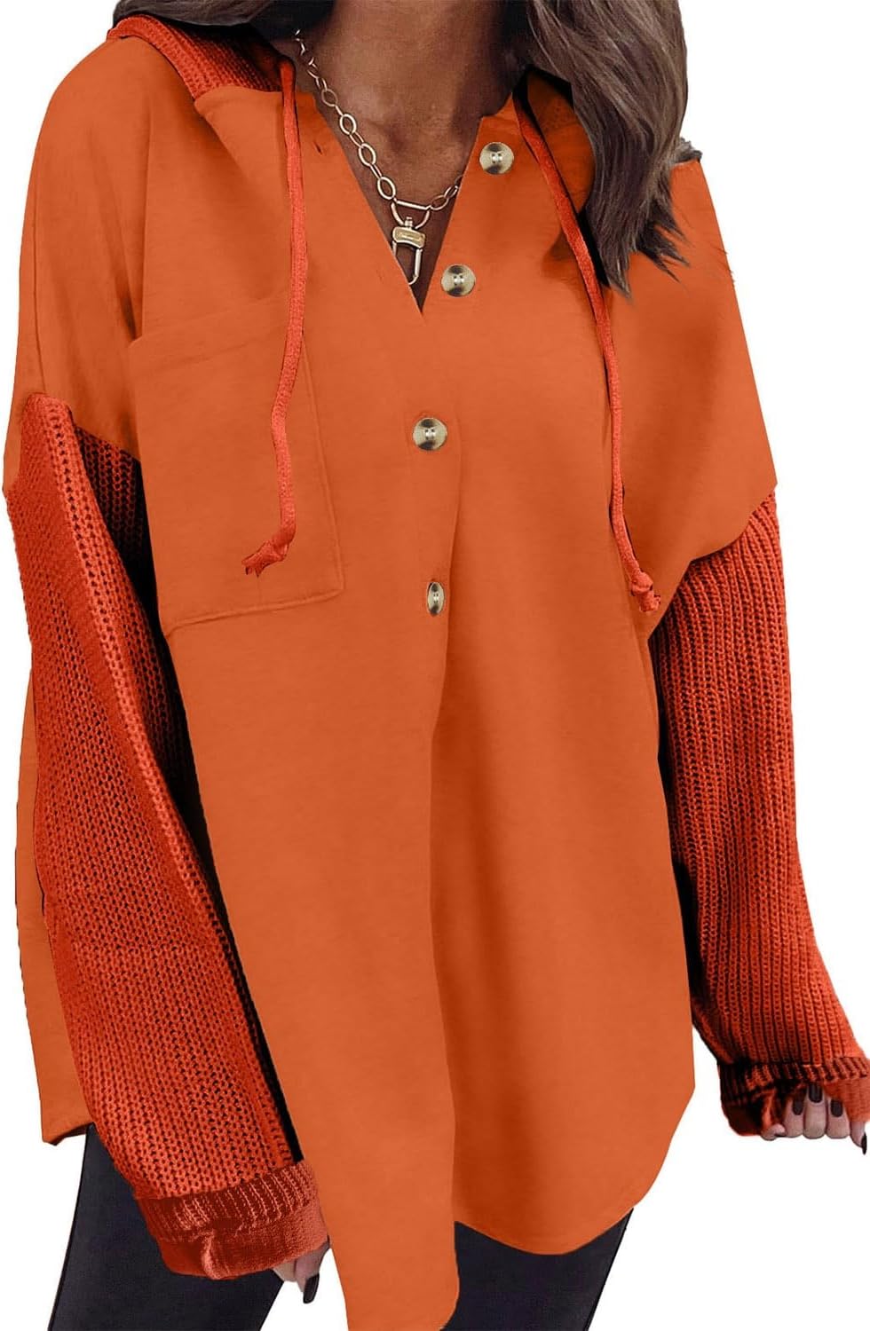 SHEWIN Oversized Sweatshirt for Women Loose Fit Casual Long Sleeve Button Hooded Sweatshirts Hoodies with Pocket