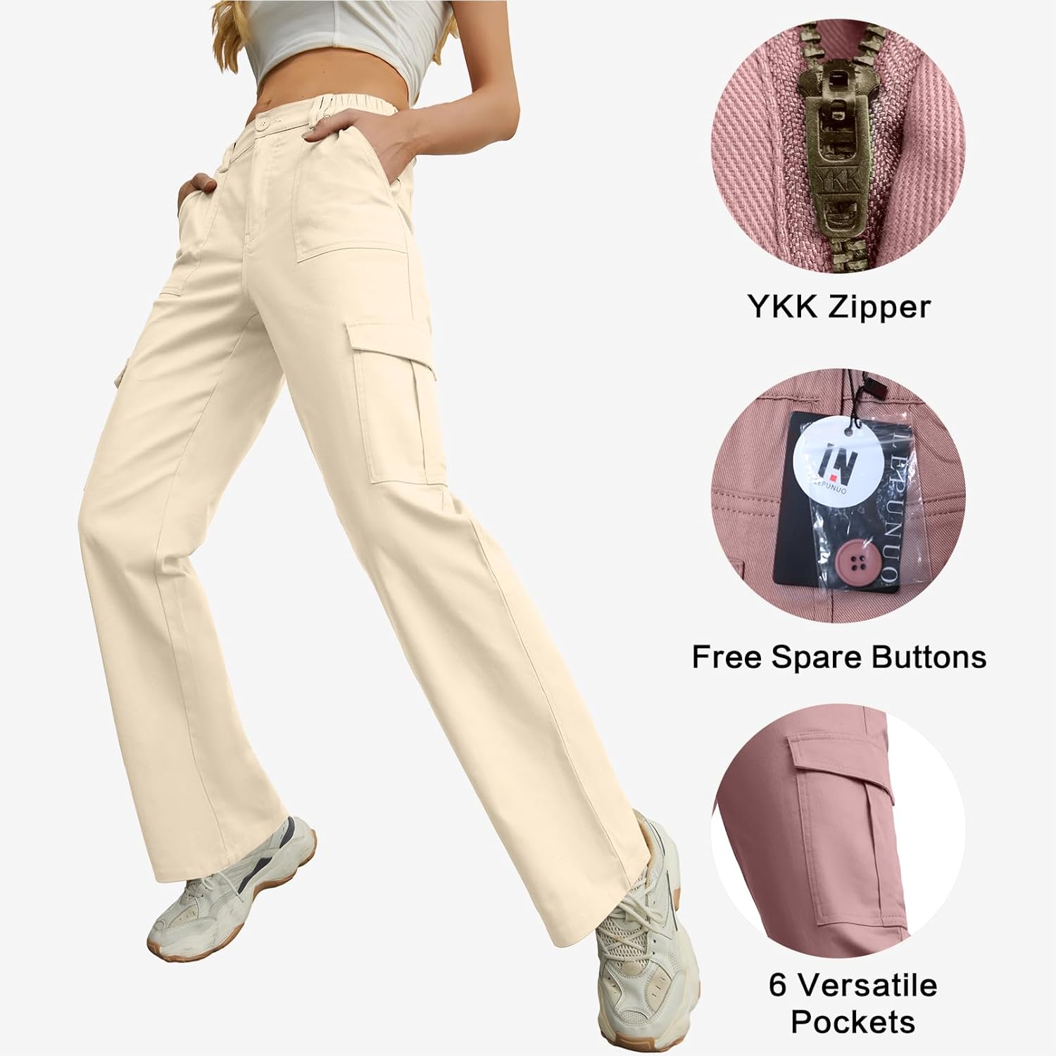 Lepunuo Cargo Pants for Women High Waisted Casual Pants Baggy Stretchy Wide Leg Y2K Streetwear with 6 Pockets