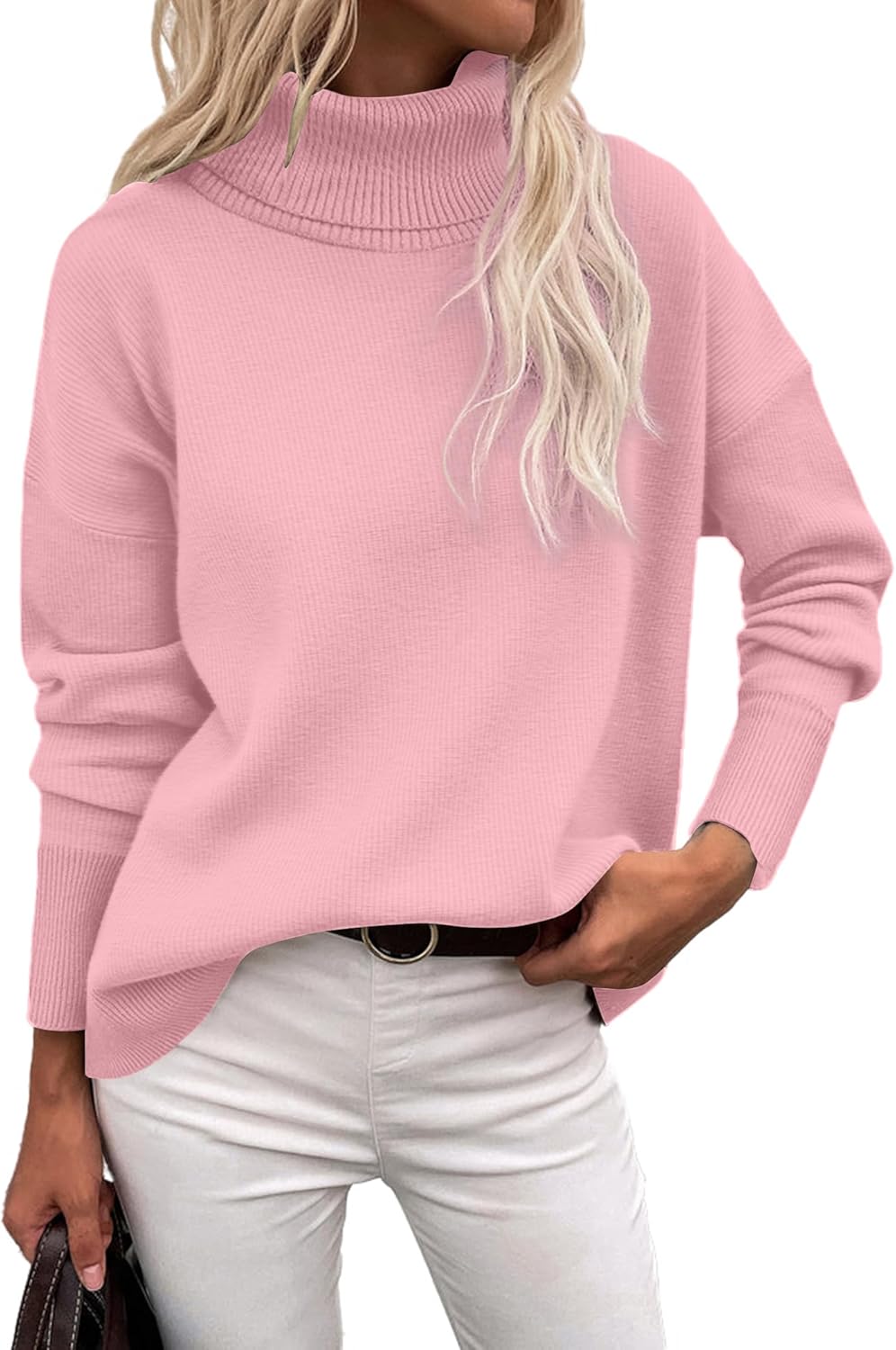 Zeagoo Women's Turtleneck Sweater 2025 Fall Winter Chunky Knitted Pullover High Low Hem Trendy Basic Jumper Top