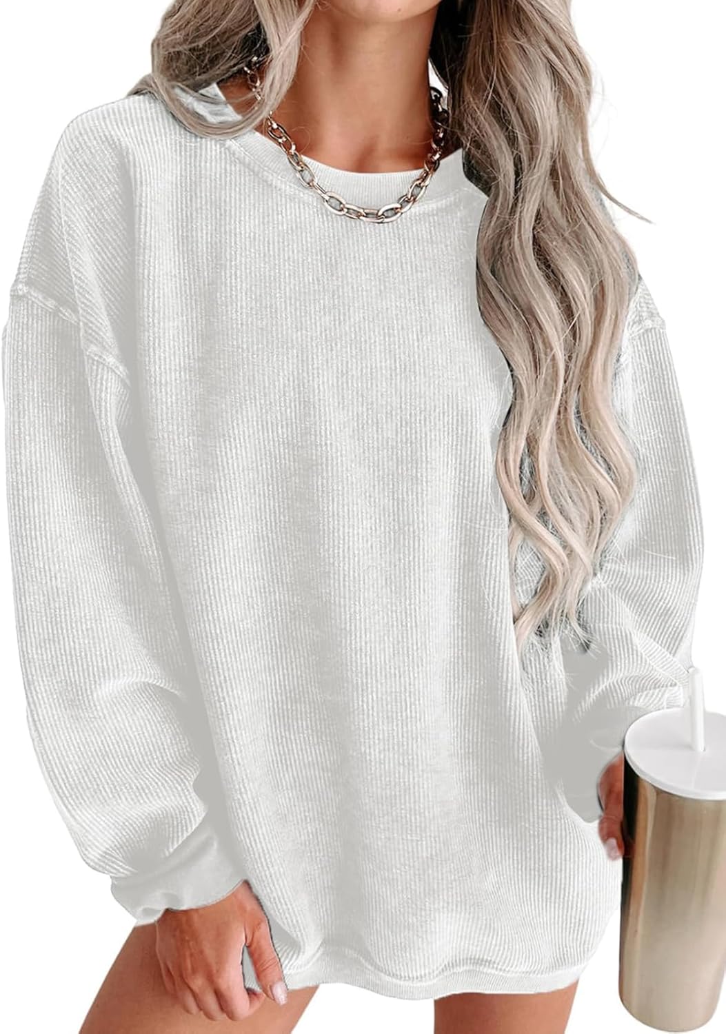 SHEWIN Women Casual Oversized Long Sleeve Crewneck Sweatshirts Pullover Tops, S-XXL