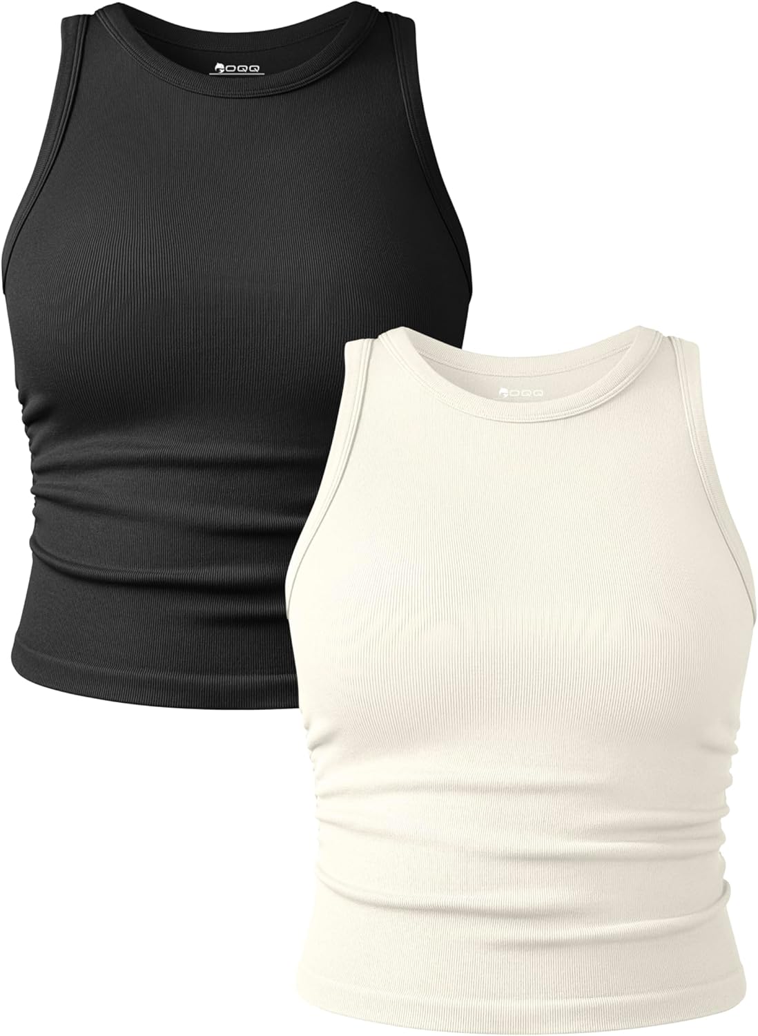 OQQ Women's 2 Piece Tank Tops Crew Neck Sleeveless Basic Stretch Casusal Yoga Crop Camis