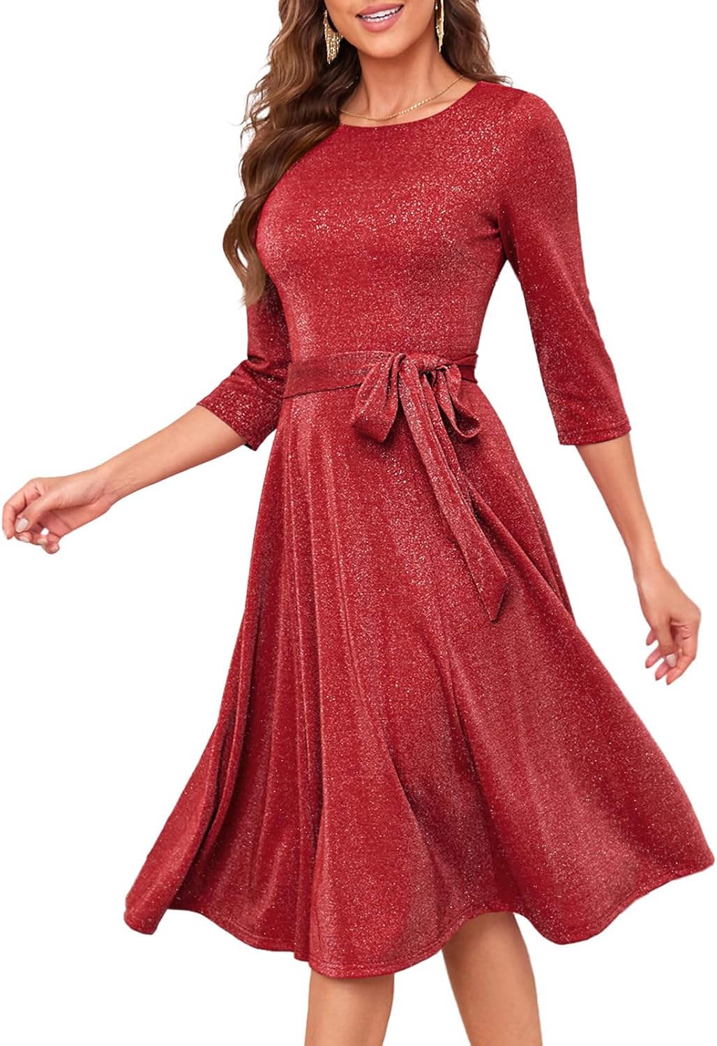 DRESSTELLS Cocktail Dresses for Women, Vintage Wedding Guest 3/4 Sleeves Formal Church Holiday Dress