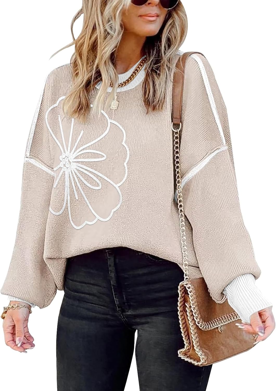 ETCYY Womens Oversized Sweaters Fall 2025 Fashion Clothes Trendy Batwing Sleeve Colorblock Striped Knit Pullover Tops