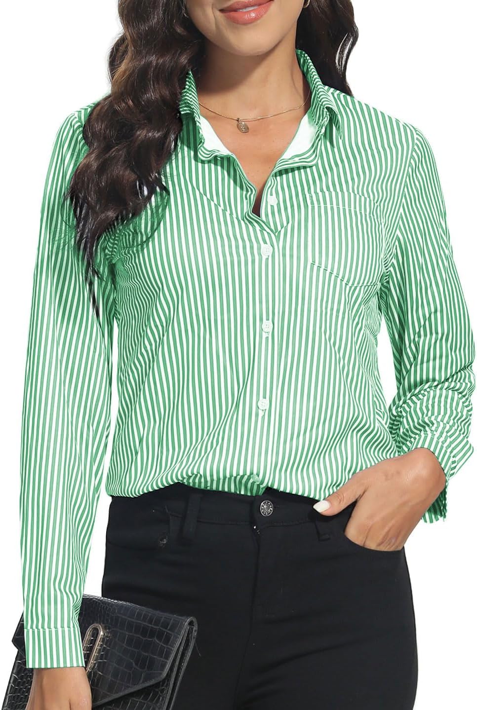 COUXILY Soft Wrinkle-Free Button Down Stretch Shirts for Women, Breathable Moisture-Wicking Casual Work Dress Tops