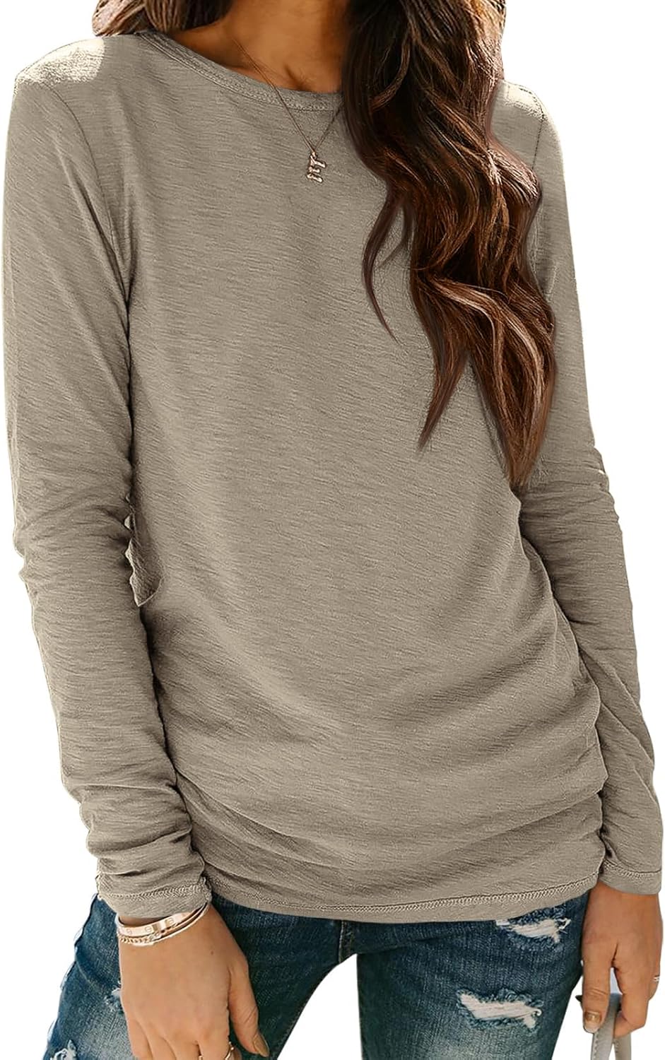 ATHMILE Womens Long Sleeve Shirts Basic Tee Fall Trendy Spring Top Business Casual Beach Vacation Workout 2025 Fashion