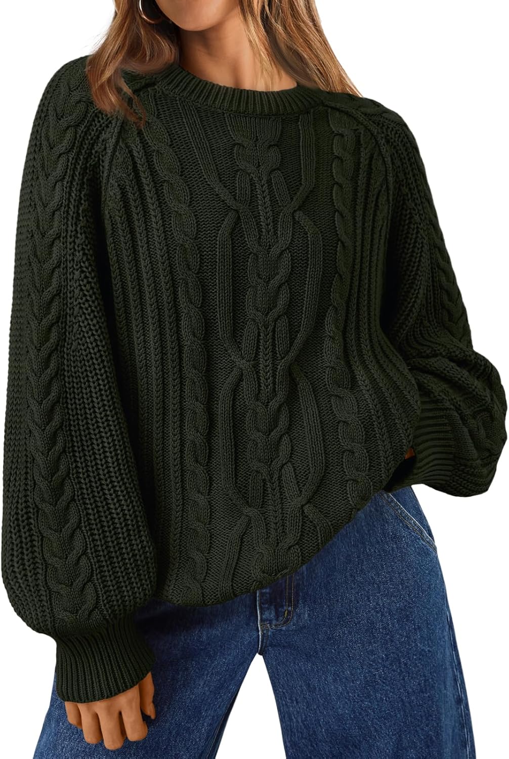 Trendy Queen Women's Oversized Cable Knit Crewneck Fall Pullover Sweaters