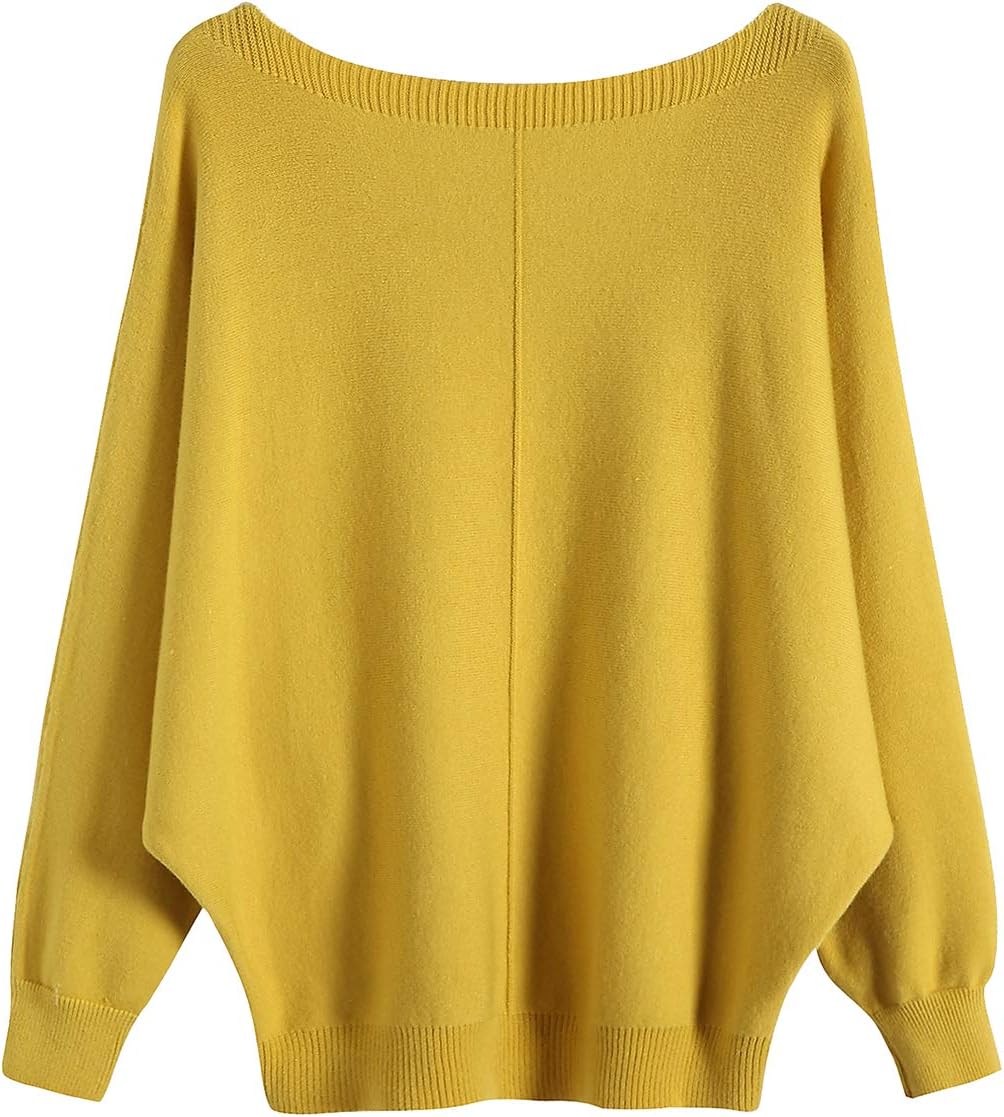 GABERLY Boat Neck Batwing Sleeves Dolman Knitted Sweaters and Pullovers Tops for Women