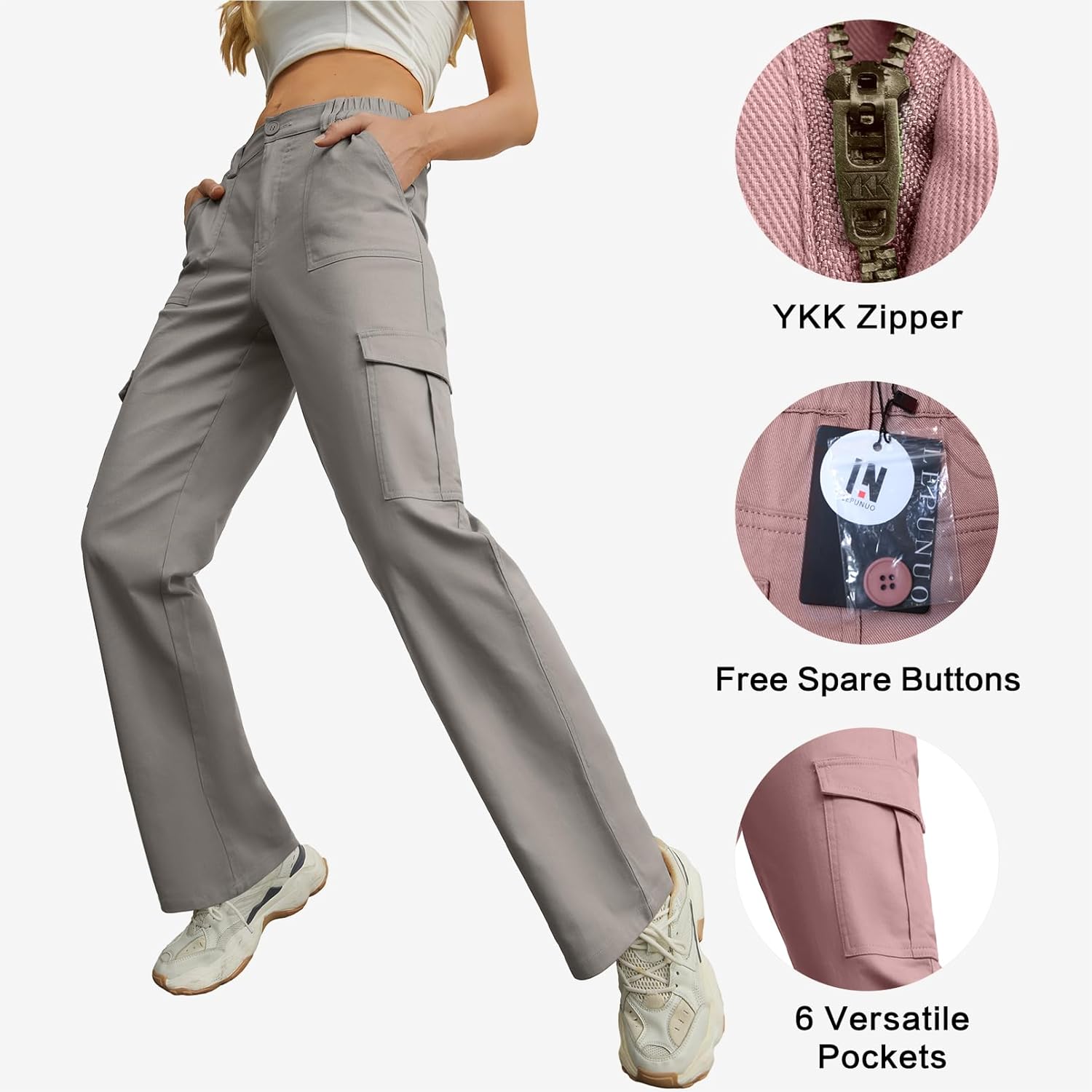 Lepunuo Cargo Pants for Women High Waisted Casual Pants Baggy Stretchy Wide Leg Y2K Streetwear with 6 Pockets