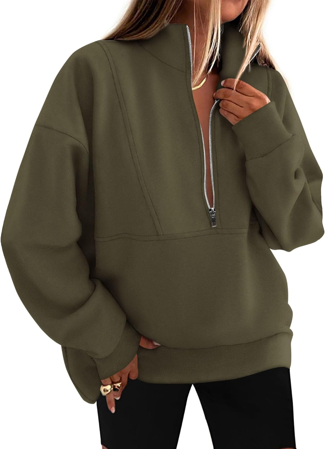 KIRUNDO Sweatshirt for Women 2025 Fall Half Zip Pullover Oversized Fleece Mock Neck Hoodies Fashion Outfits Winter Clothing