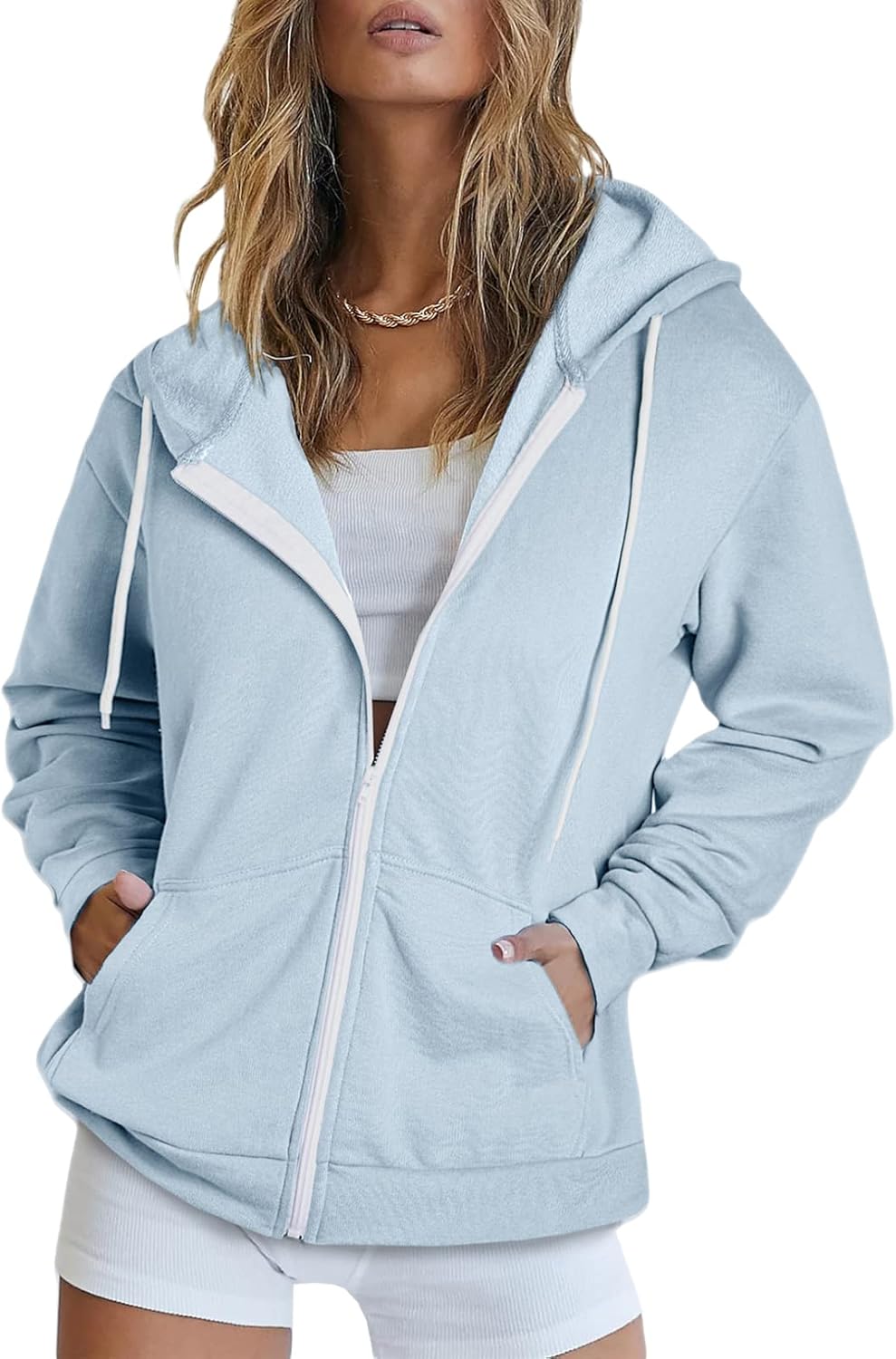 Dokotoo Women's Full Zip Up Hoodie Long Sleeve Hooded Sweatshirts Pockets Jacket Coat for Women