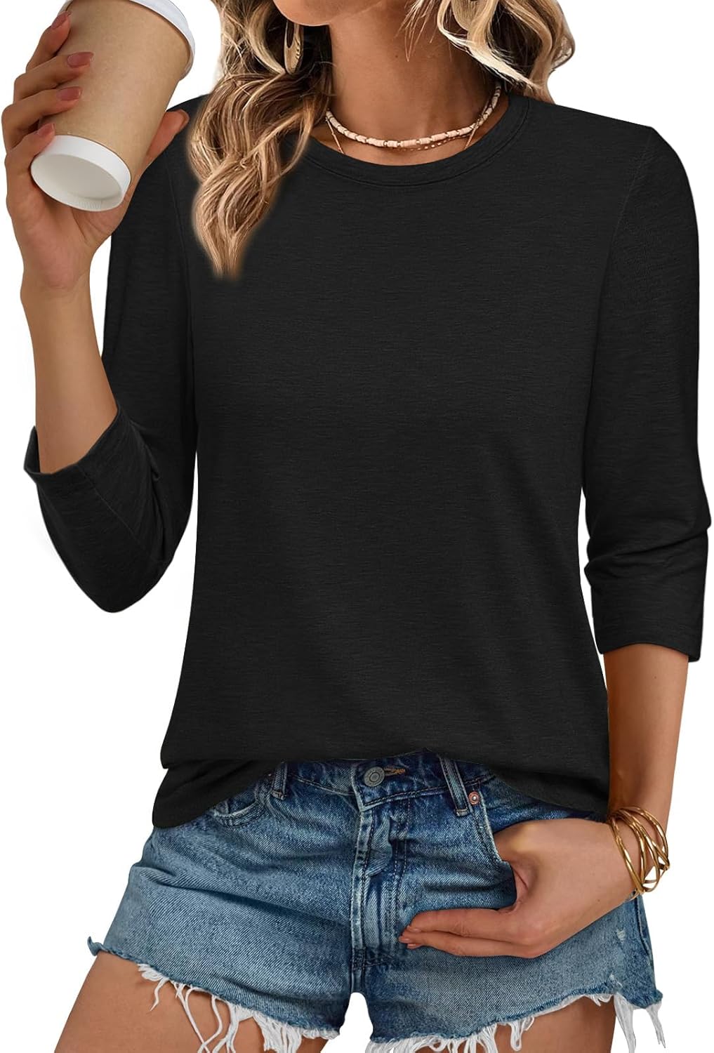 ATHMILE Womens 3/4 Sleeve T-Shirts Summer Tops Fall Fashion Blouses Beach Vacation Clothes Spring Tunic 2025 Trendy