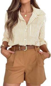 siliteelon Striped Button Down Shirts for Women Dress Shirts Long Sleeve Casual Collared Office Work Shirt with Pocket
