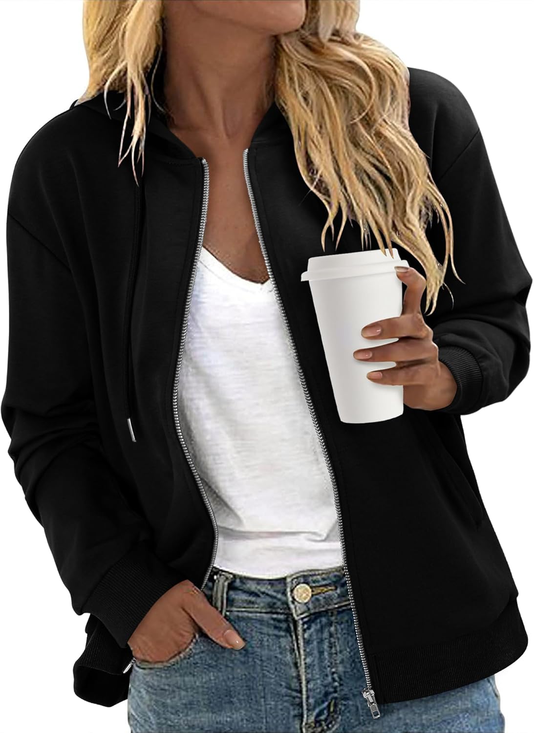 CRAZY GRID Women's Zip Up Jacket Casual Long Sleeve Sweatshirts Fall Coat Outerwear Windbreaker with Pockets S-XXL