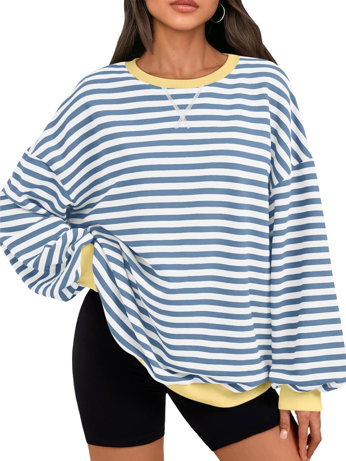 Trendy Queen Oversized Sweatshirt for Women 2025 Fall Crewneck Striped Long Sleeve Shirts Hoodies Cute Top Y2K Outfits
