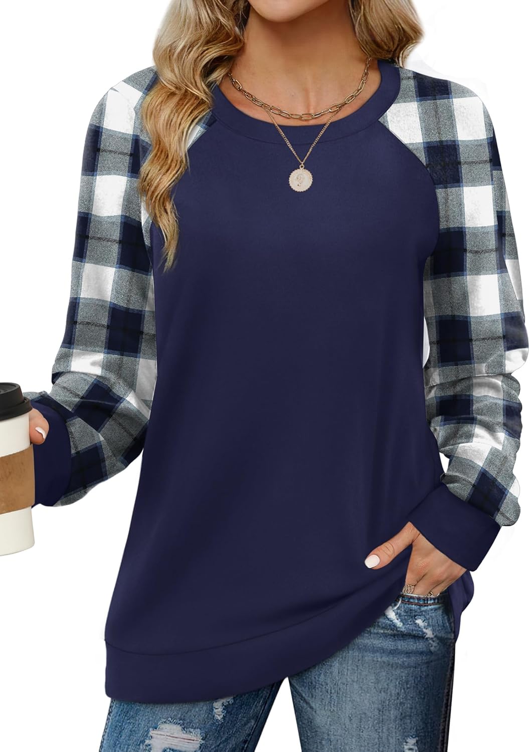 Saloogoe Sweatshirts for Women Crewneck Cable Knit Sleeve Sweaters Lightweight Fashion 2025