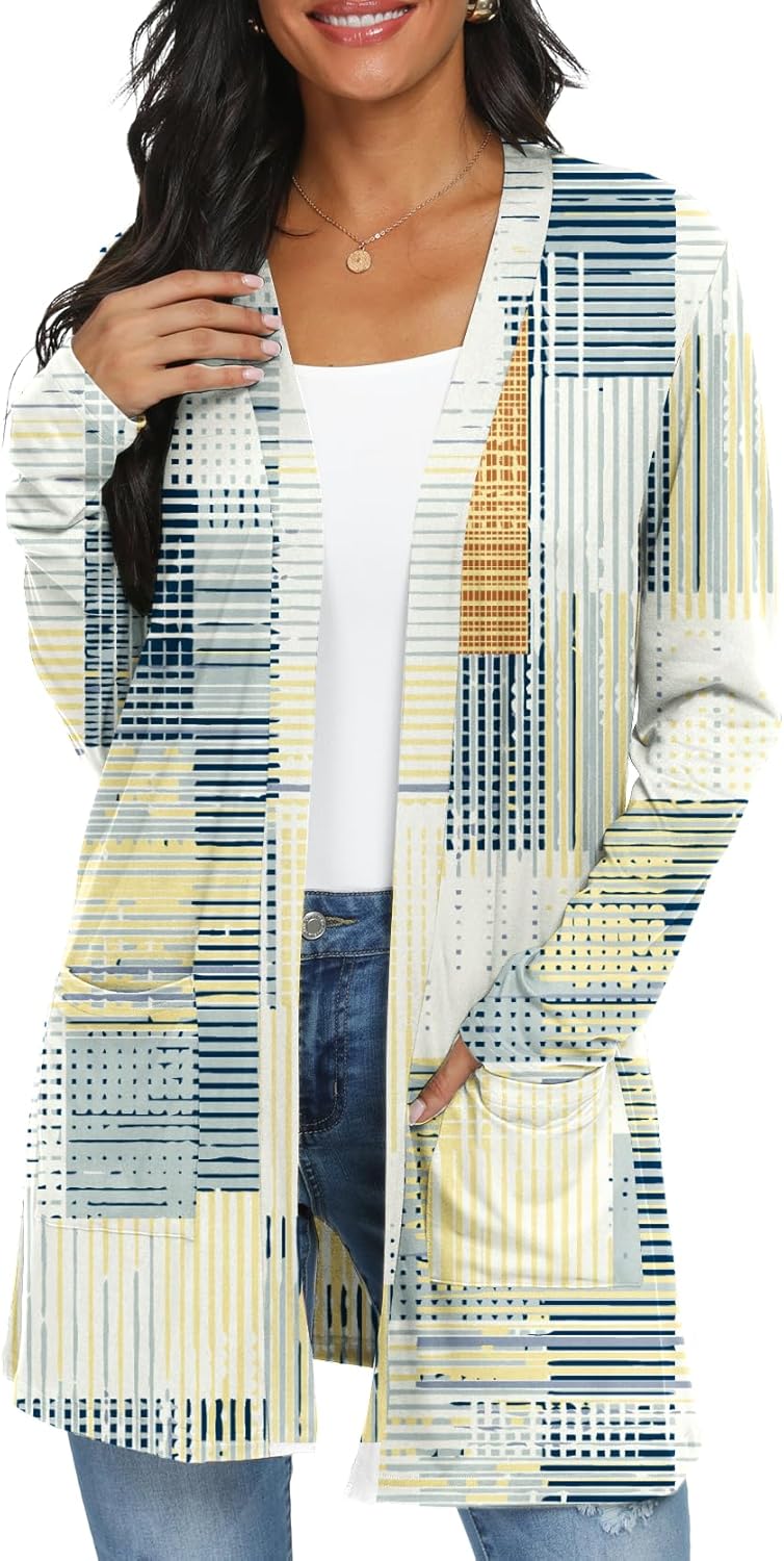 Womens Casual Lightweight with Pocketes Long Sleeve Open Front Cardigan