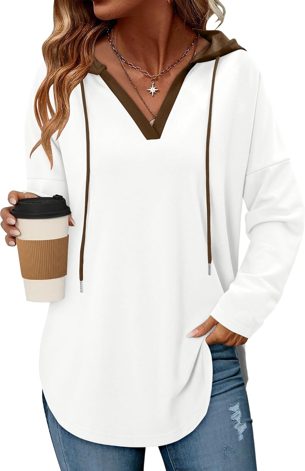 Angerella Womens Fashion Hoodies Pullover Oversized Sweatshirt Long SLeeve Drawstring Hooded Fall Shirts Loose Fit