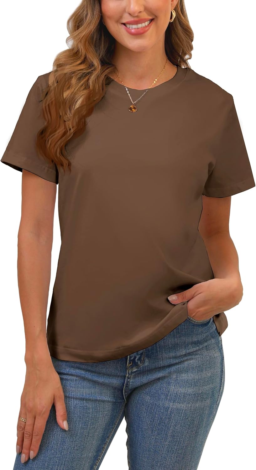 Cotton Basic T Shirts for Women,Crew Neck Short Sleeve Summer Shirts,Solid Loose Fit Tshirt, Plain Workout Tops, Undershirts