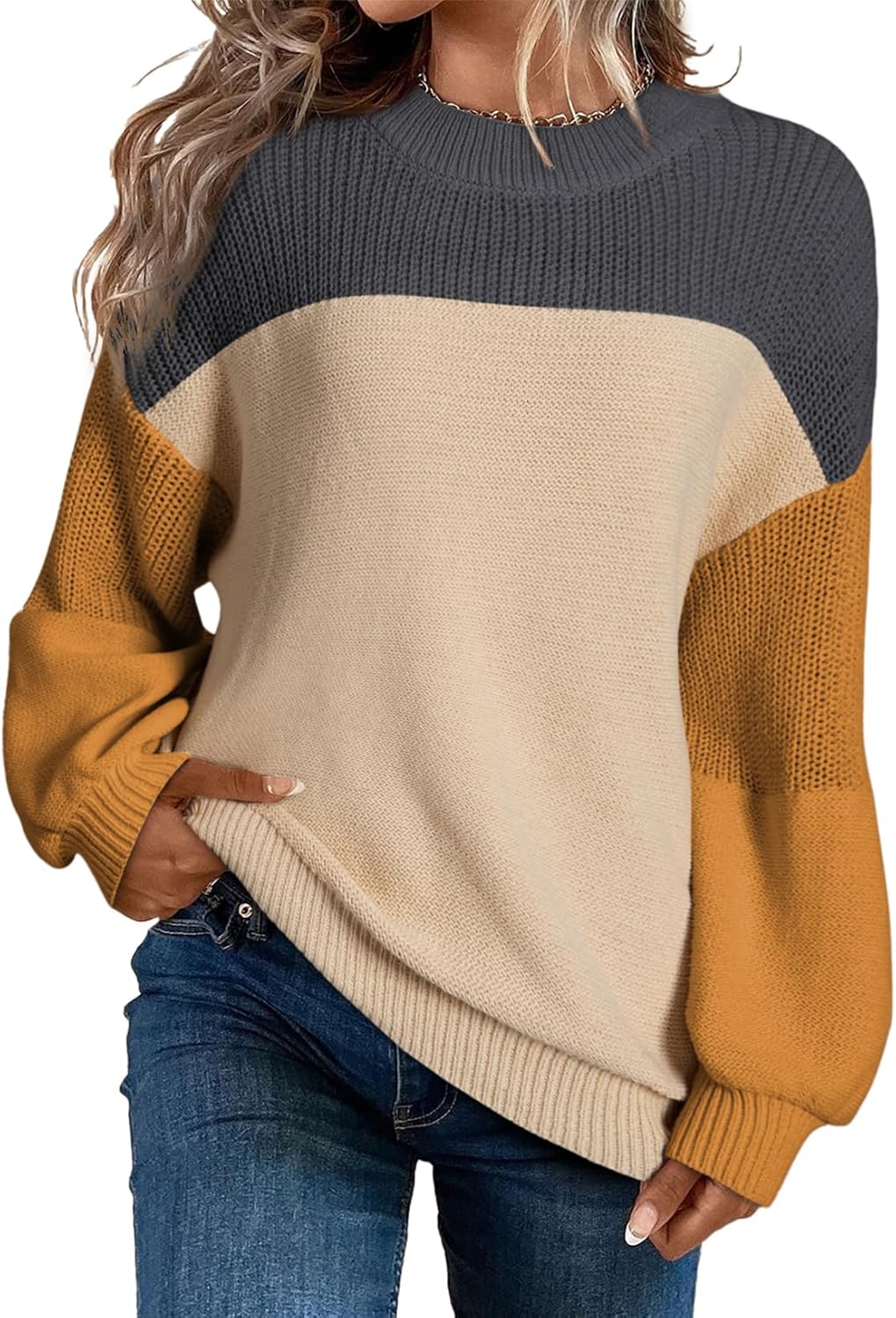 Dokotoo Women's Casual Long Sleeve Sweaters Loose Crewneck Knit Solid Pullover Sweater Jumper Tops