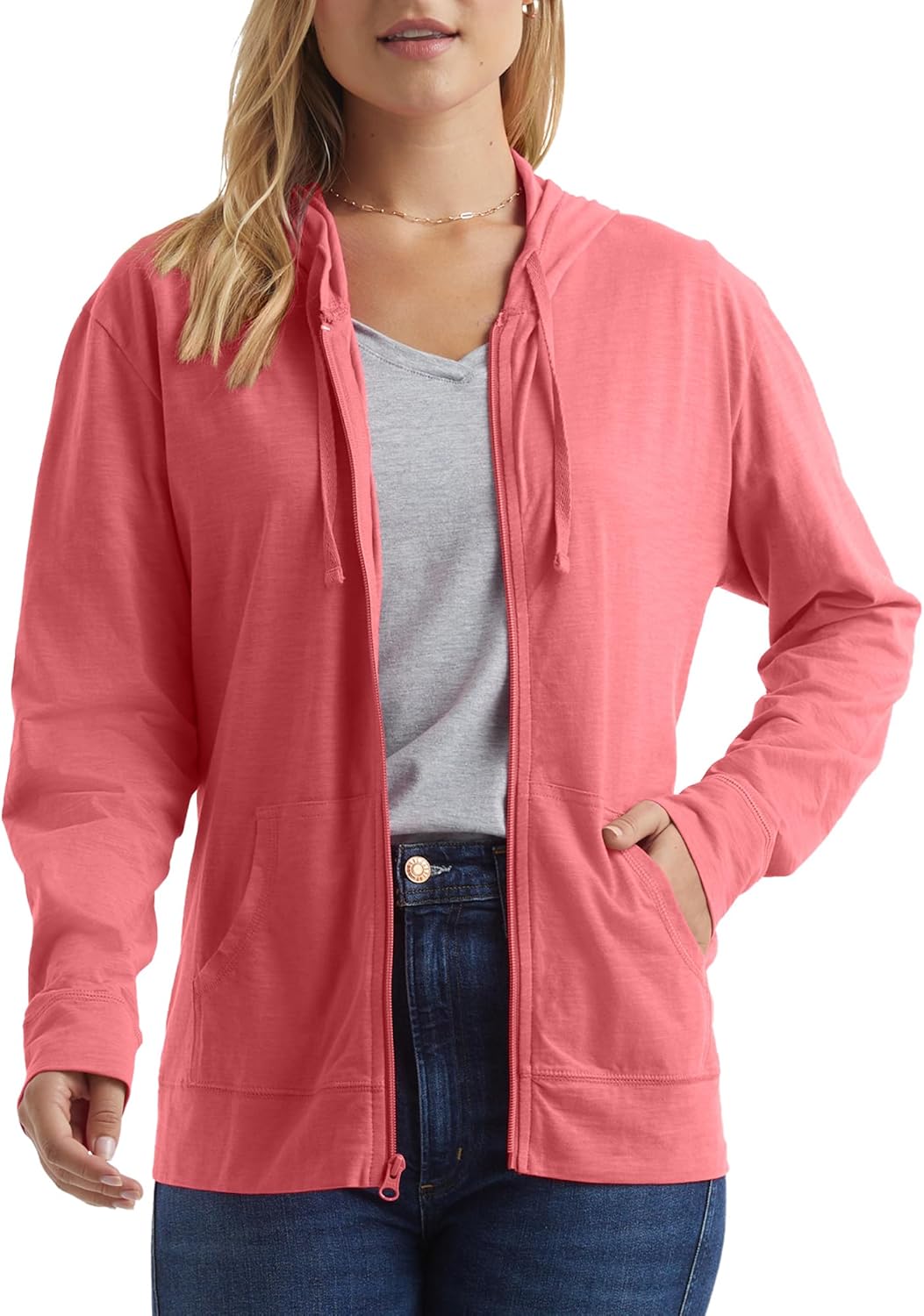 Hanes Women’s Slub Knit Full-Zip Hoodie, Textured Cotton Zip-Up T-Shirt Hoodie for Women