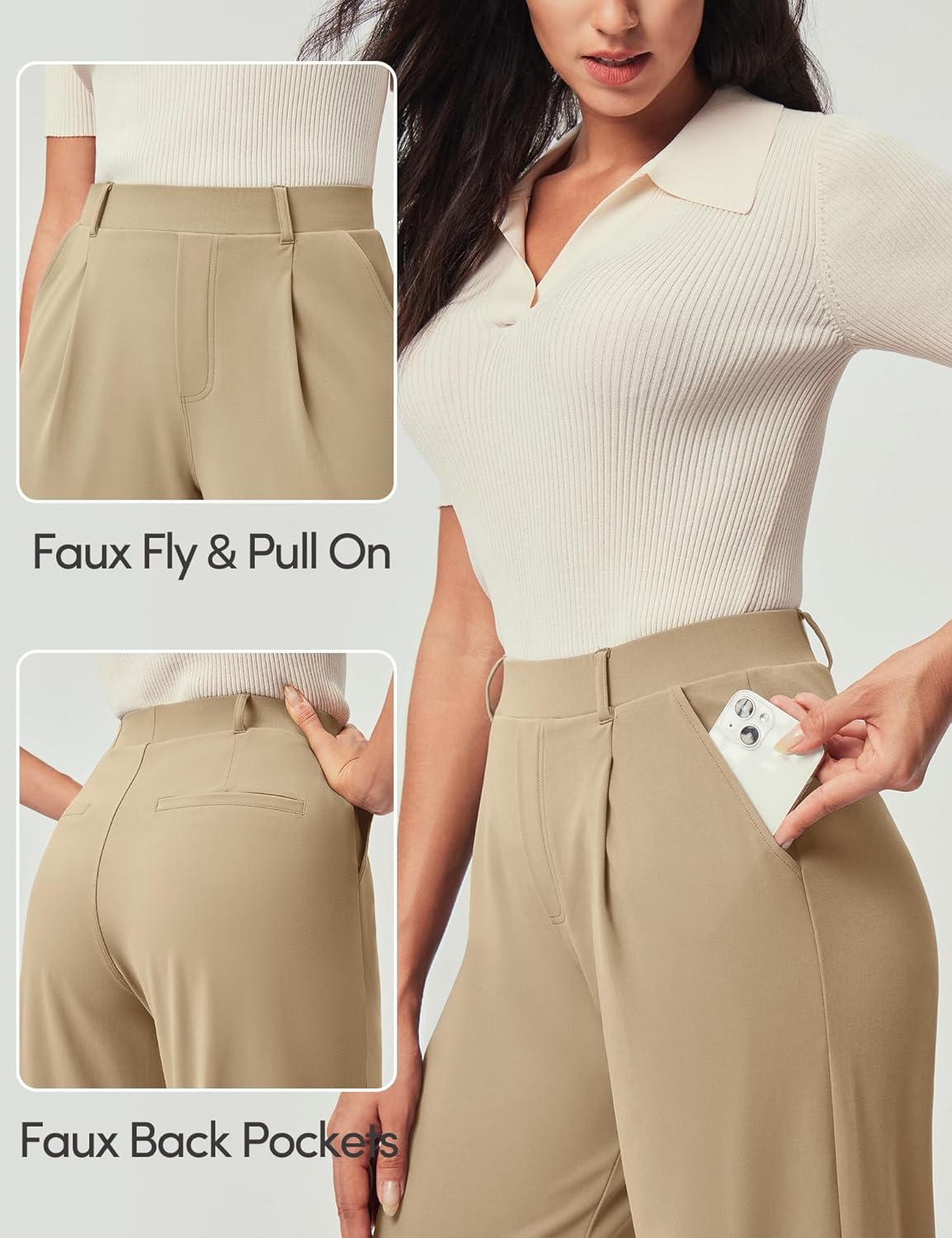 IUGA Womens Dress Pants Wide Leg Pull On Stretchy Work Pants Women High Waisted Business Casual Trousers with Pockets